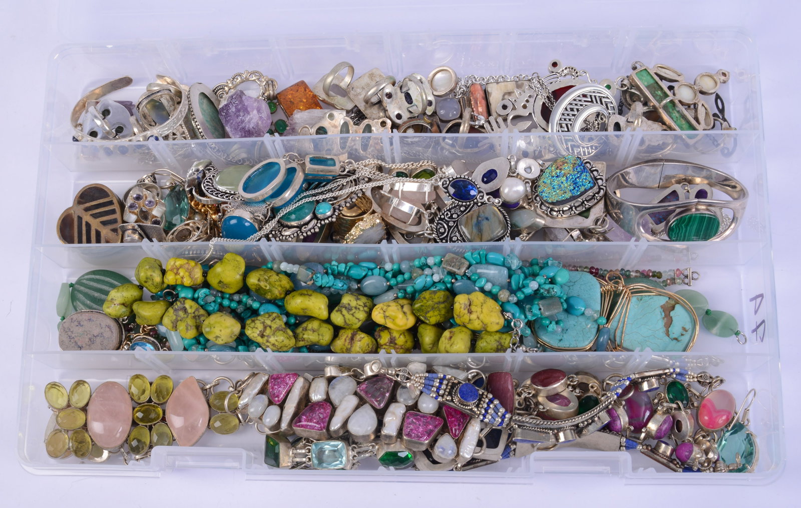 Large Collection of Costume Jewelry, Some Sterling.: Earrings, bracelets, rings and necklaces. Includes turquoise and others