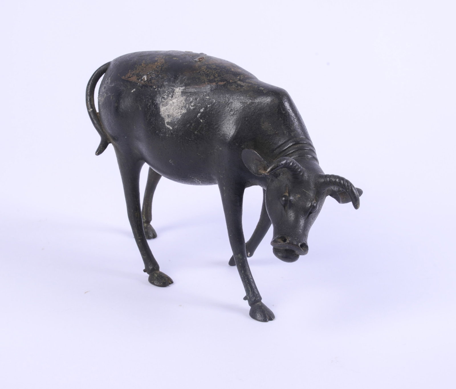 Chinese Bell Metal Bull Sculpture.: Length 7 inches.
