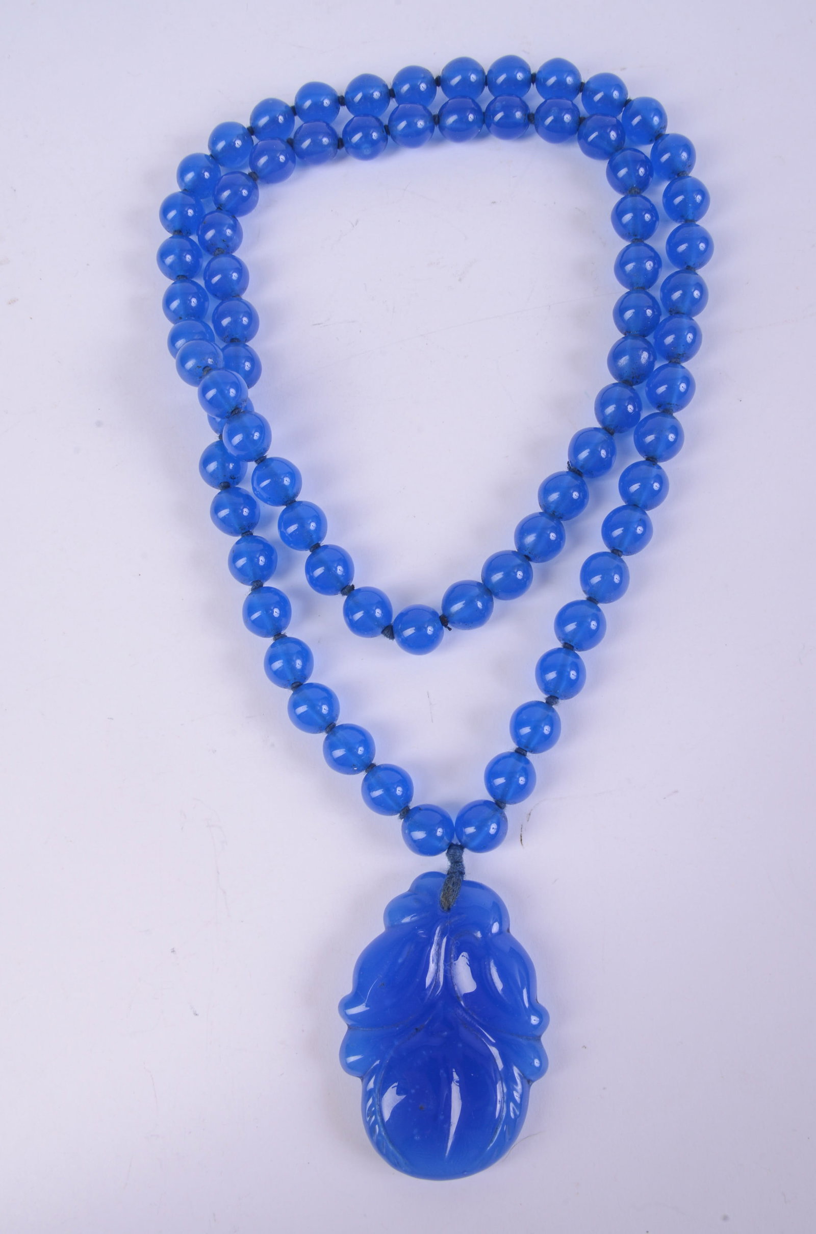 Chinese Blue Beaded Necklace.: Length 30 inches.