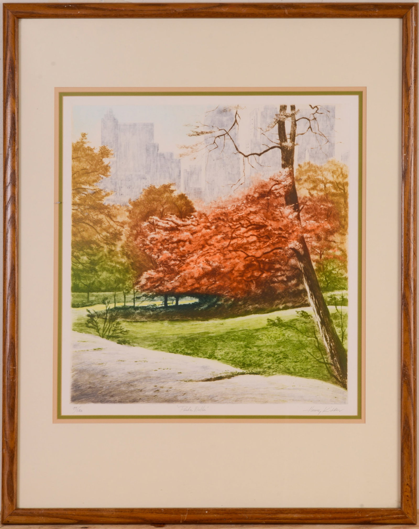 Signed Central Park Print.: Framed, 33 x 26 inches.