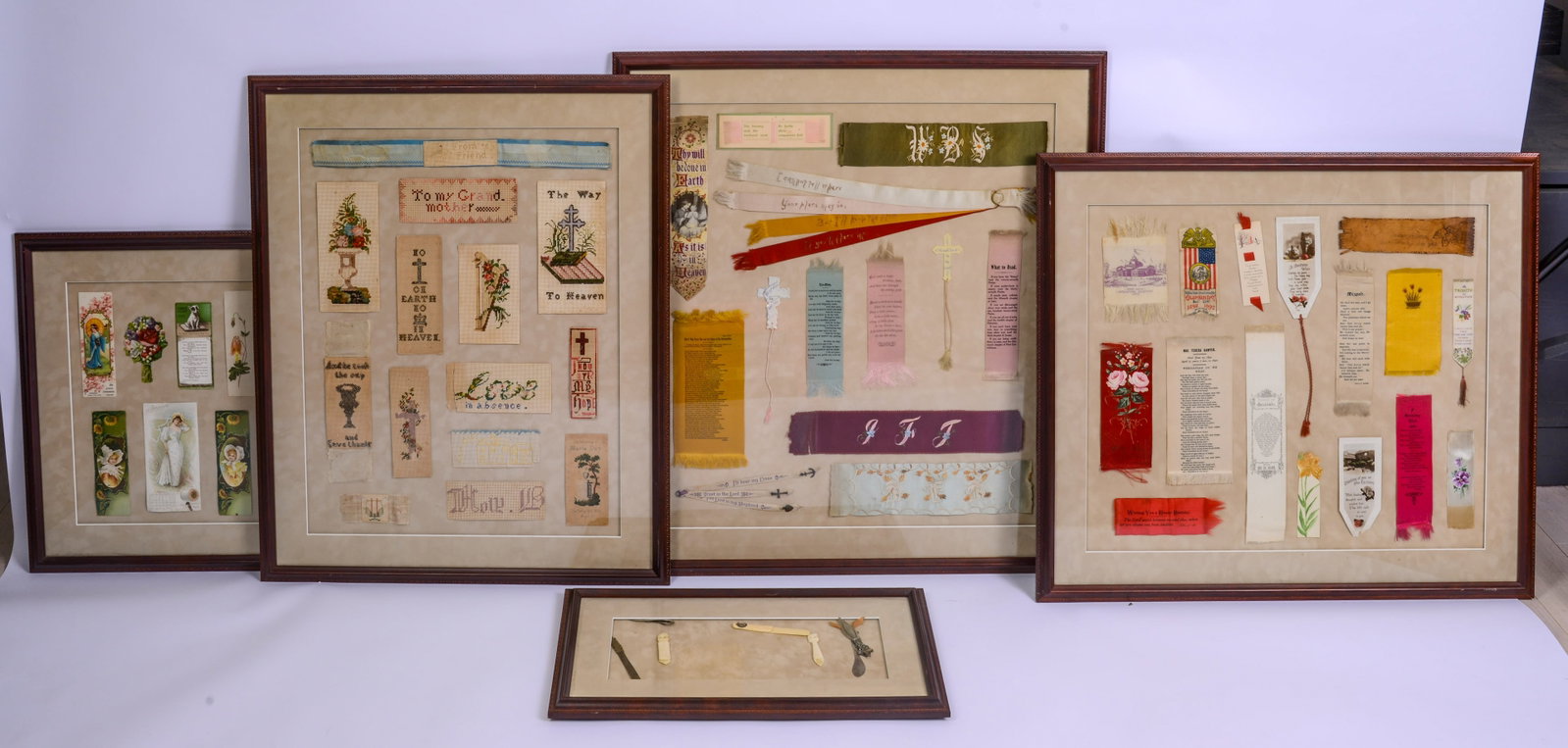 Collection of Victorian Bookmarks.: Framed, 5 total, largest 29 x 27.5 inches.