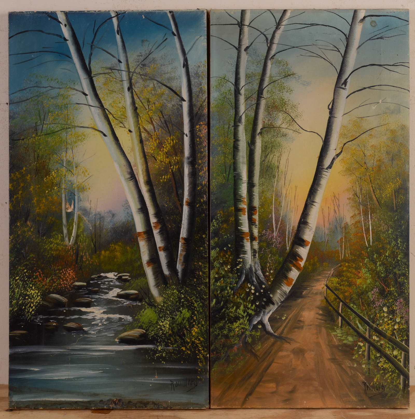 Two Paintings With Birch Trees.: Oil on canvas, 24 x 12 inches.