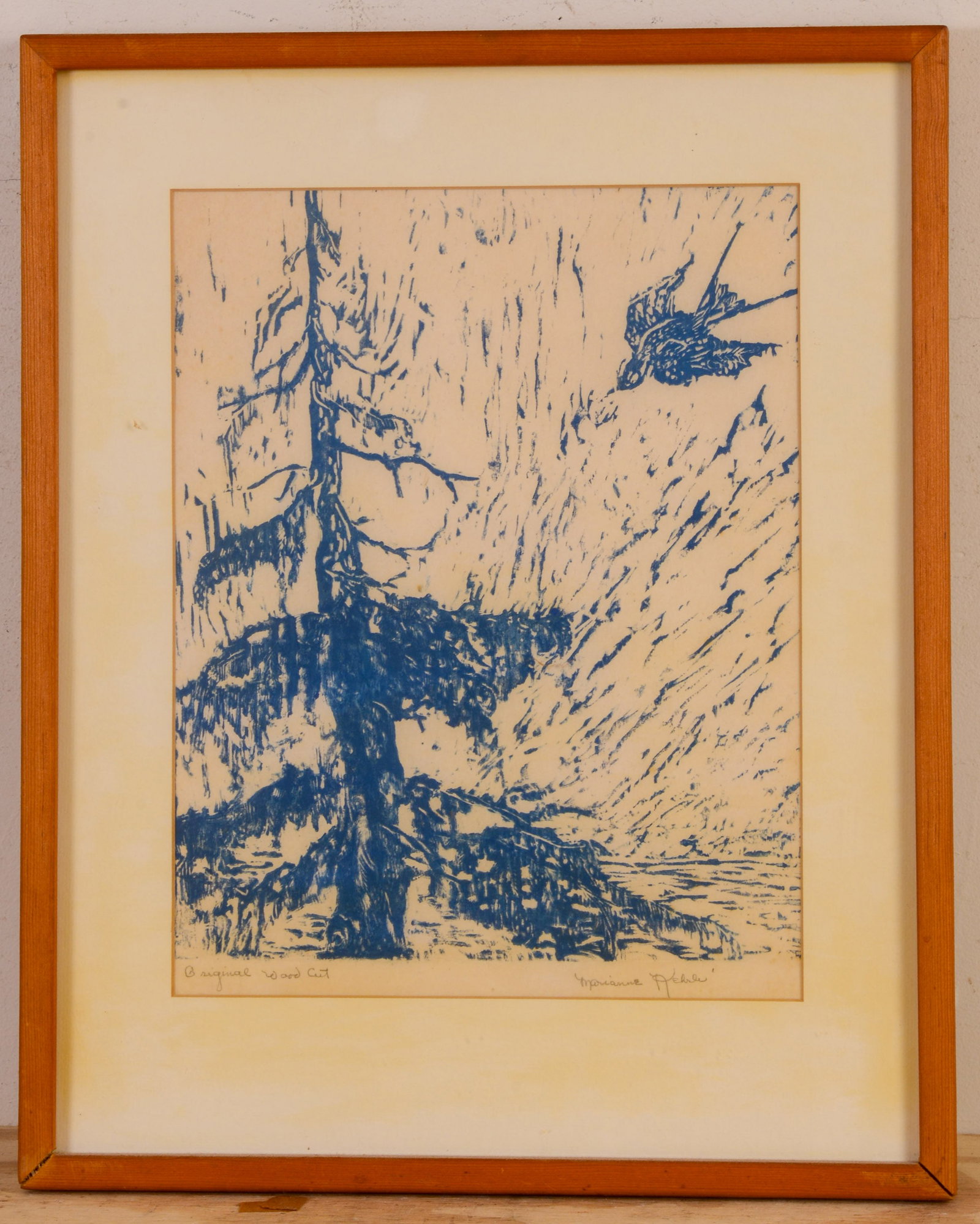Woodbluck Print, Maine Artist.: Framed, 21 x 17 inches.