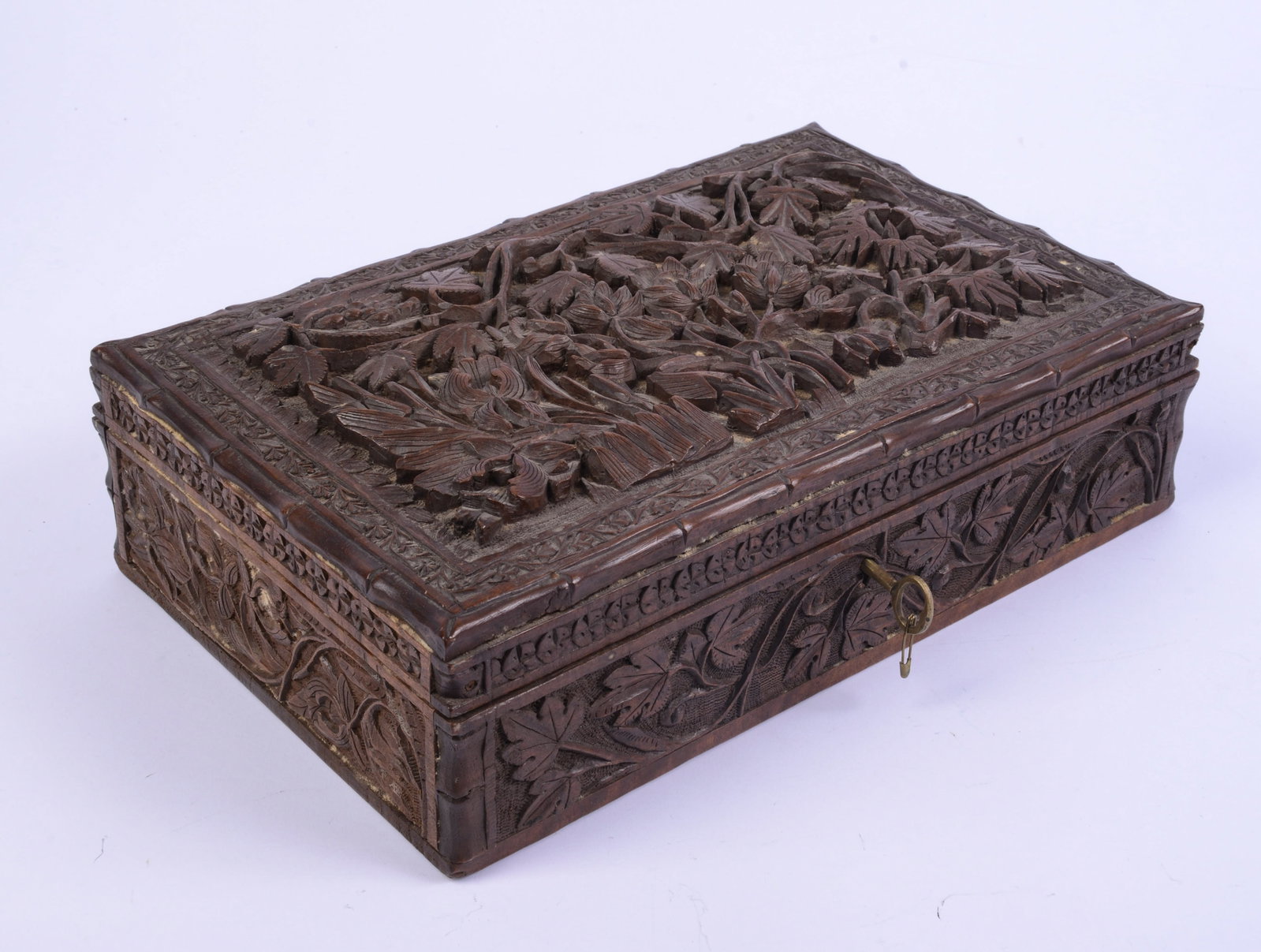 Carved Wooden Box.: 3 x 11 x 7 inches.