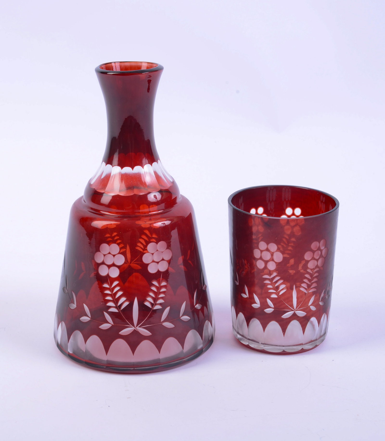 Red Cut to Clear Decanter and Glass. (1 of 2)