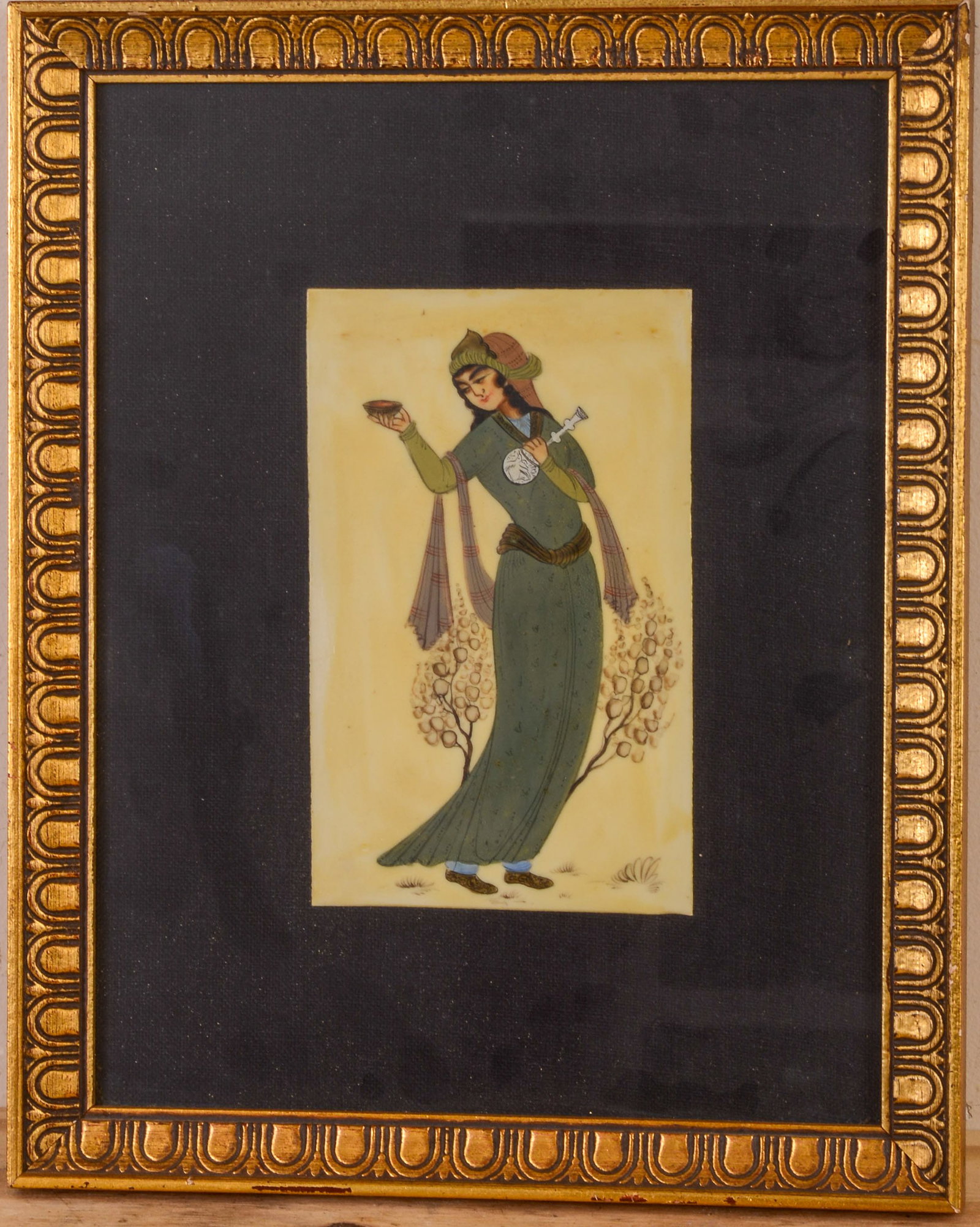 Indian Painting on Bone of a Woman.: 8 x 5 inches. Framed, 15 x 12 inches.