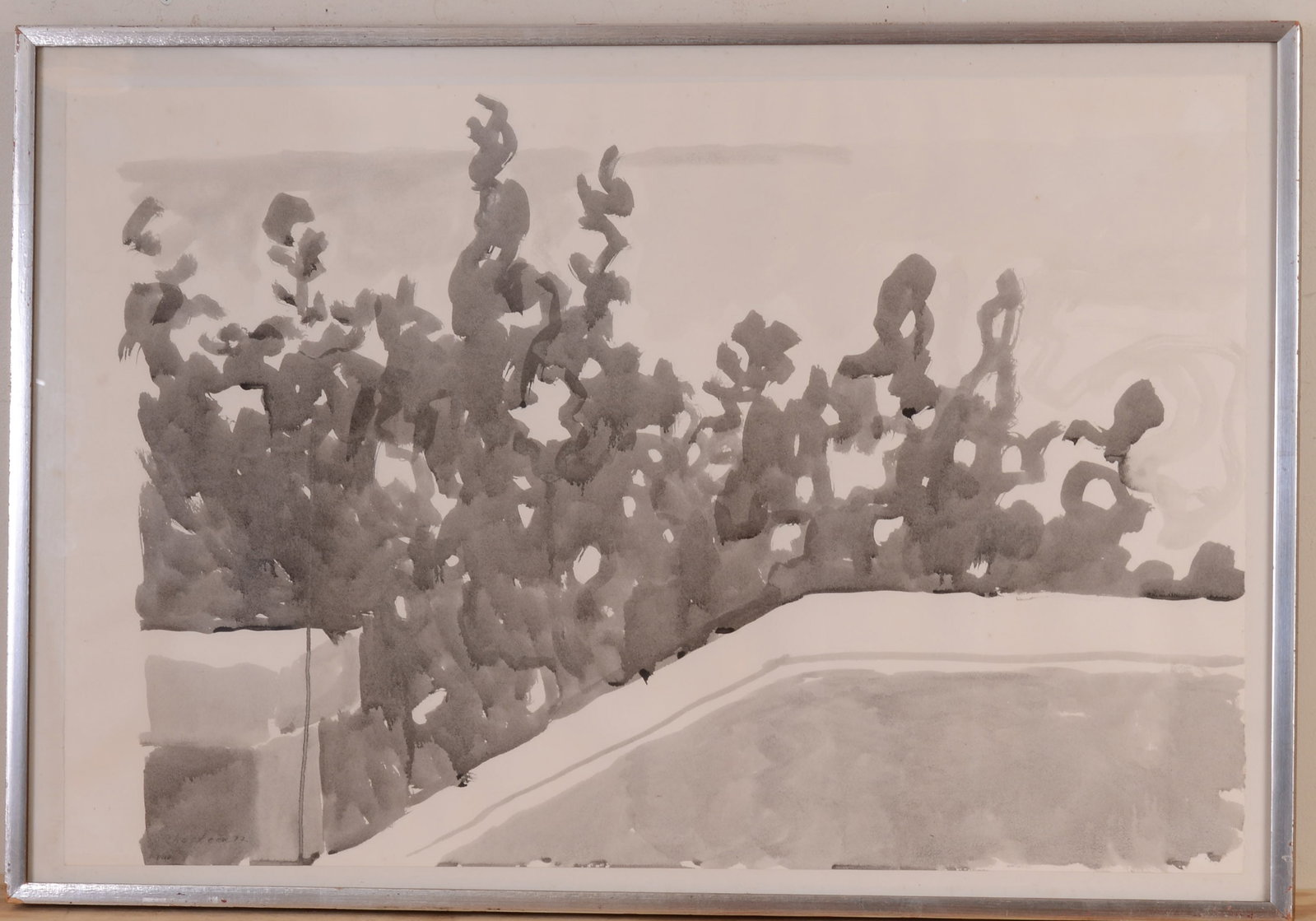 Ancil Chasteen (1927-1986). Untitled, 1972.: Ink on paper, 23 x 36 inches. Framed, label on verso.