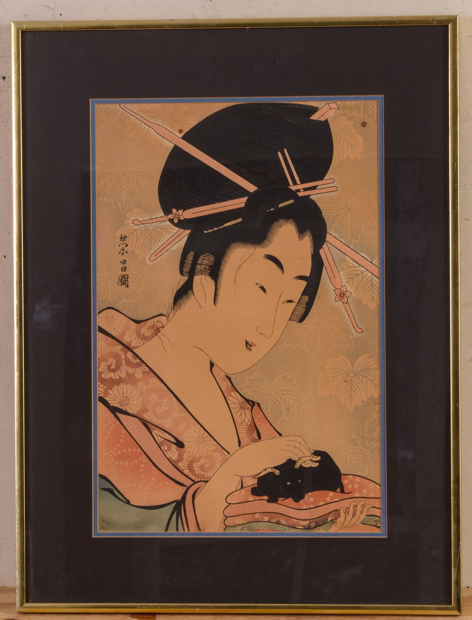 Japanese Woodblock Print.: Ukiyo-e style, Edo period or later. 14.5 x 9.5 inches, sight. Framed, 20 x 15.5 inches.