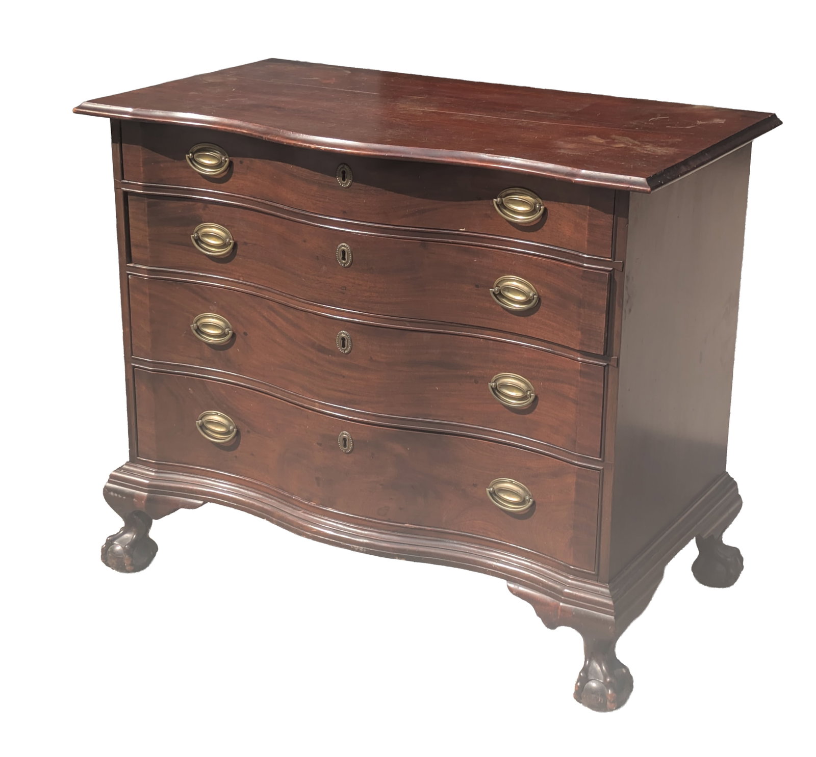Chippendale Style Serpentine Front Chest of Drawers.: Height 32 inches, width 38 inches, depth 22 inches.