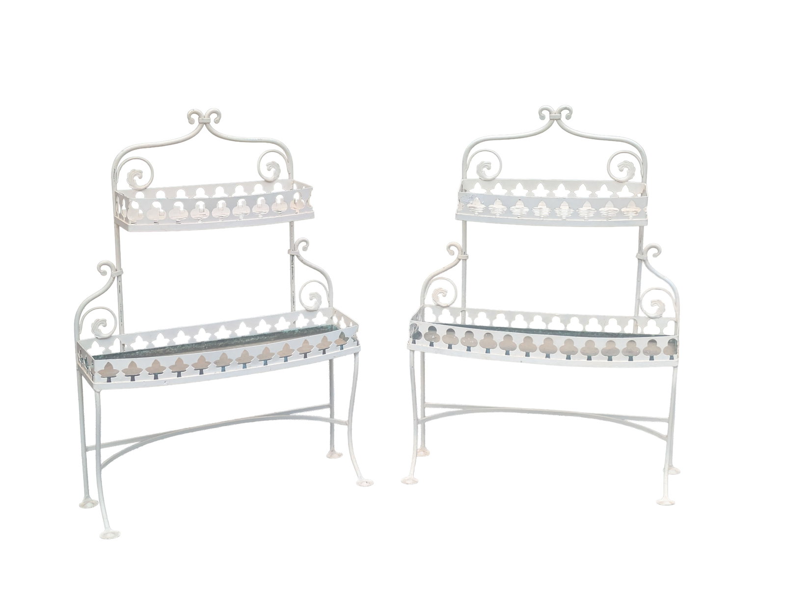 Pair of White Painted Metal Plant Stands.: 44 x 30 x 9.5 inches.