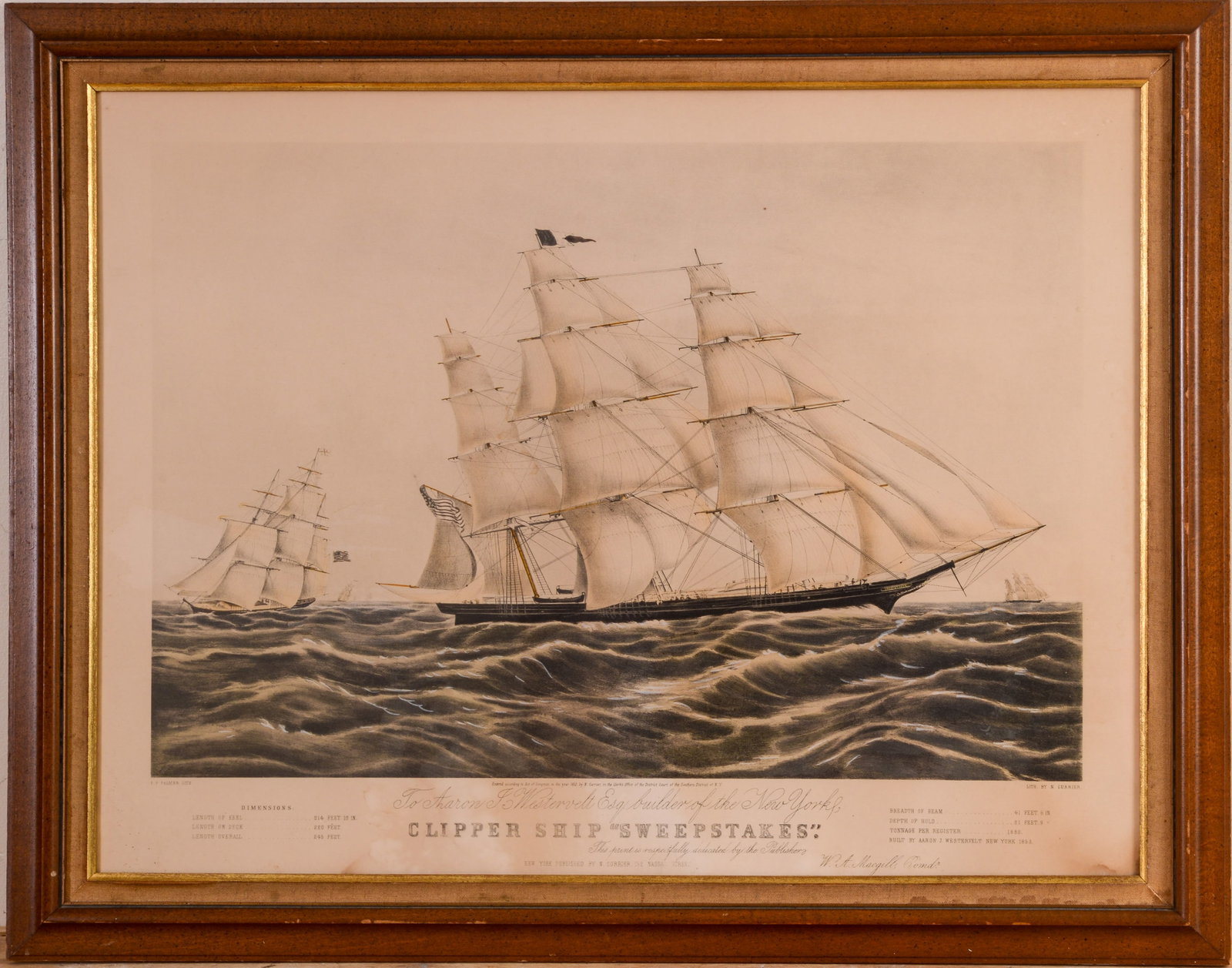Clipper Ship Sweepstakes, After N. Currier.: Restrike, framed, 24 x 30 inches.