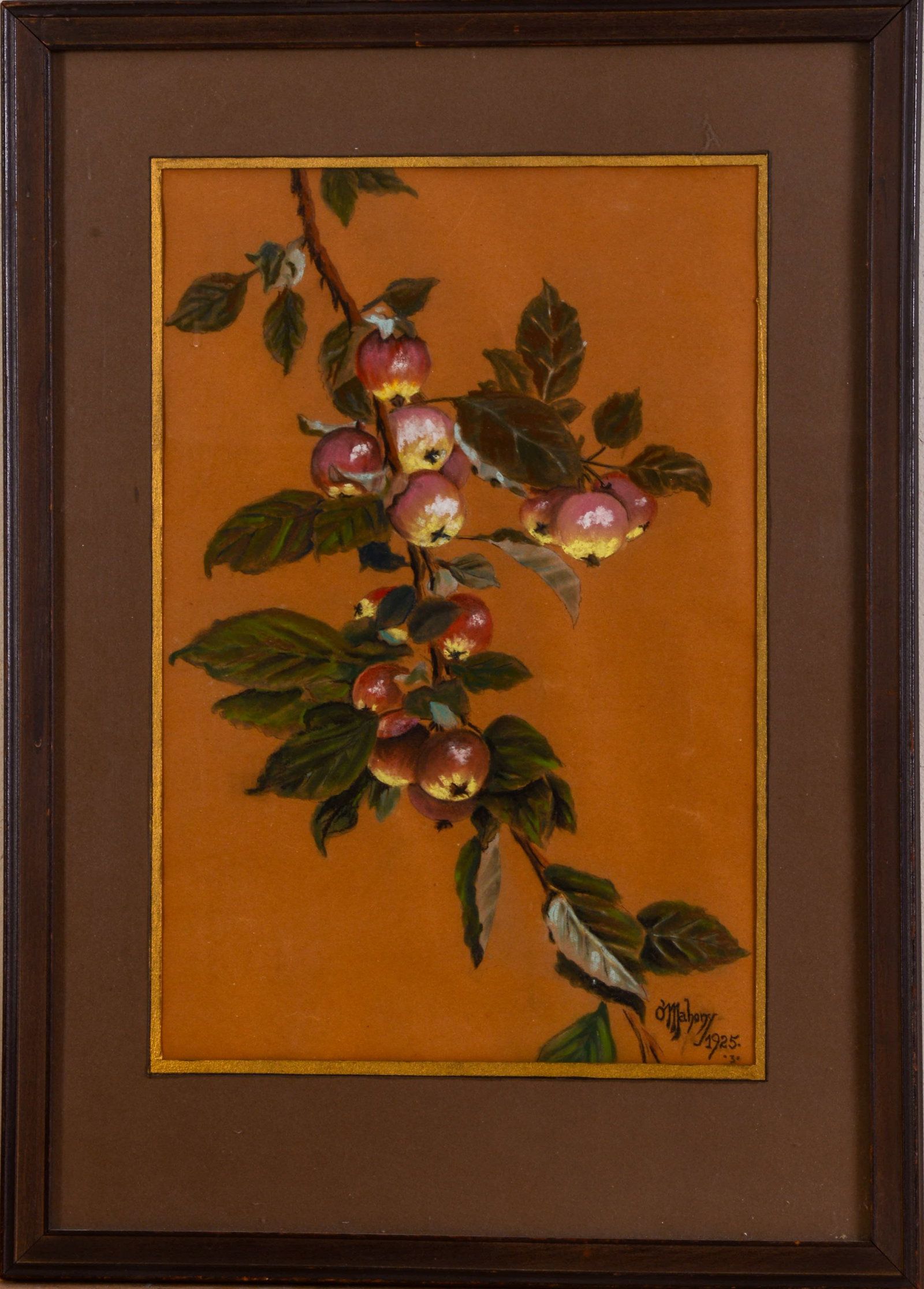 Pastel Painting of Apples.: Signed O'Mahoney, dated 1925. Framed, 21 x 15 inches.