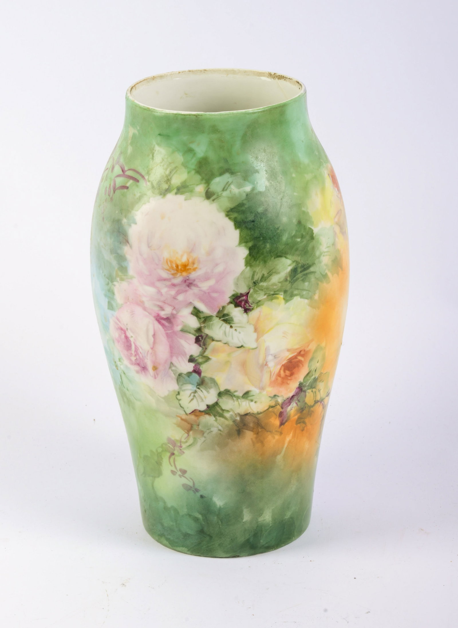 Large Hand Painted Floral Vase.: Height 13 inches.