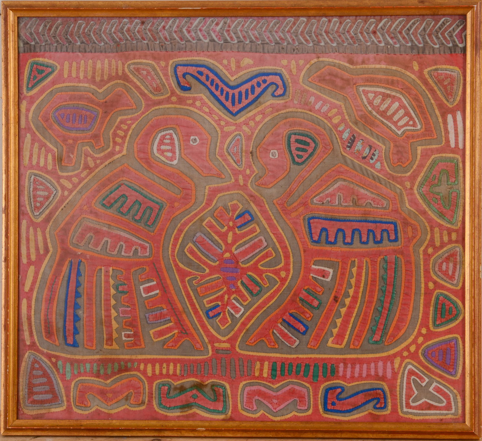 Vintage Mola Cloth.: Framed, 18.5 x 21 inches.