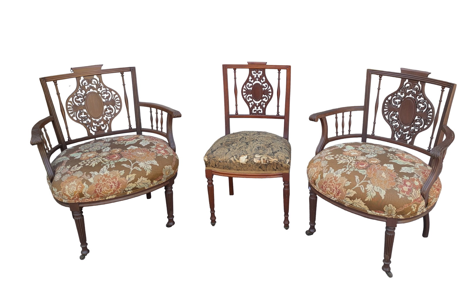 Three Chinese Chairs.: Including a pair of armchairs, height 33 inches, width 26 inches, depth 20 inches, and a child's chair.