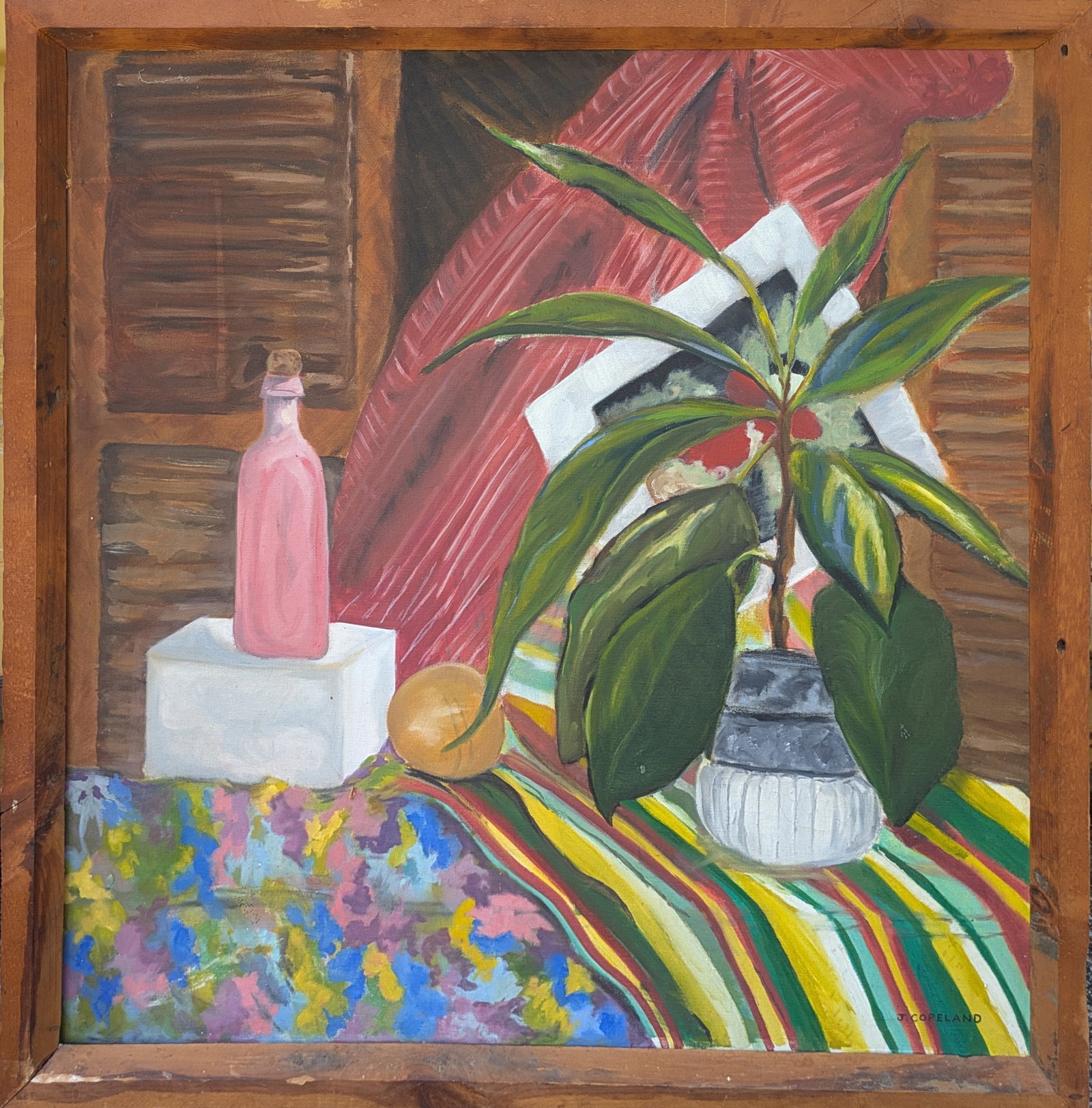 Large Still Life With Ficus.: Oil on canvas, 40 x 38 inches, signed J. Copeland.