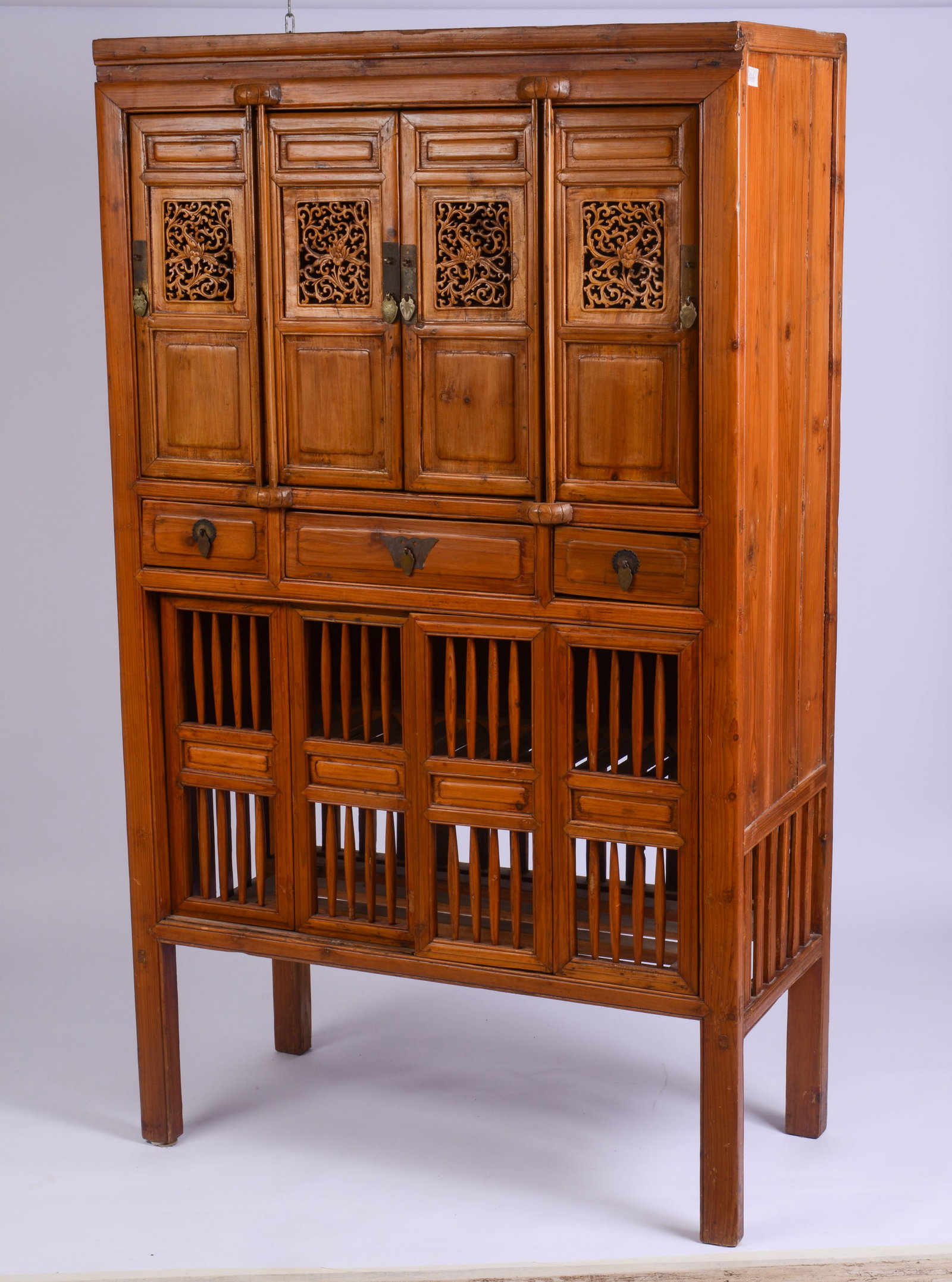Vintage Asian Cabinet.: Height 71 inches, width 41 inches, depth 21 inches. Some repairs needed.