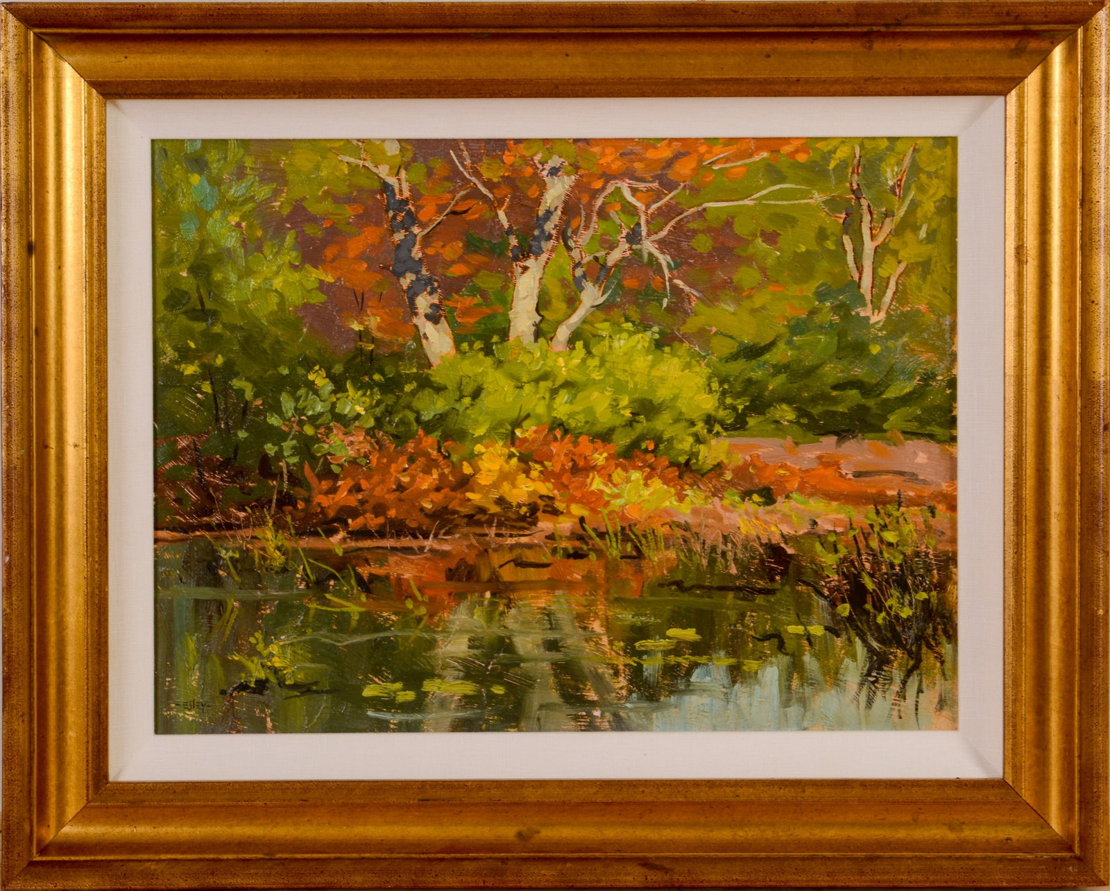 Impressionist Autumn Scene With Birches.: Oil on board, 12 x 16 inches.