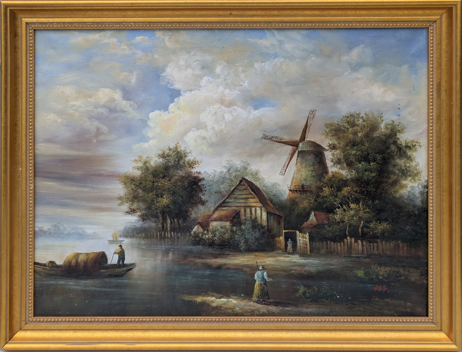 European Landscape With Windmill.: Monogram WRE, LR, oil on canvas, 16 x 20 inches. Framed, 18 1/2 x 23 inches.