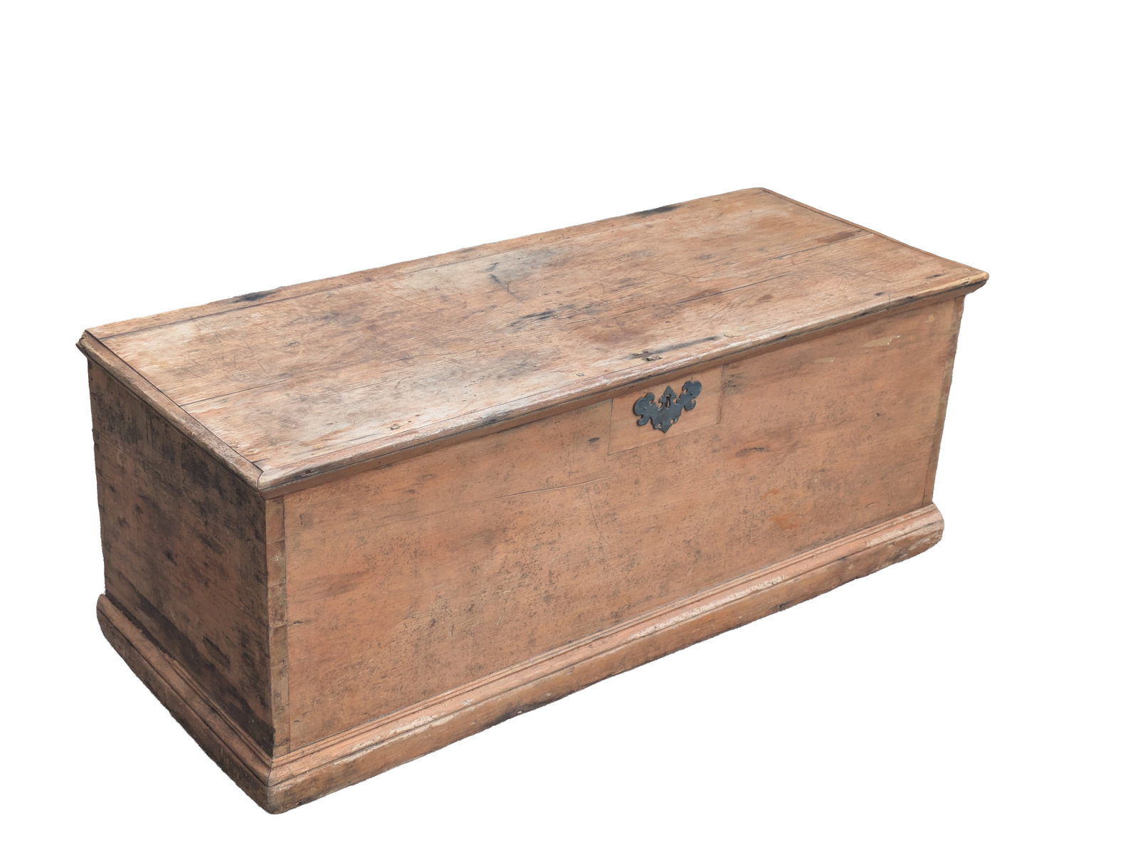 19th C Pine Blanket Chest: Having dovetail construction. Height 17 inches, width 43 inches, depth 17 1/2 inches.