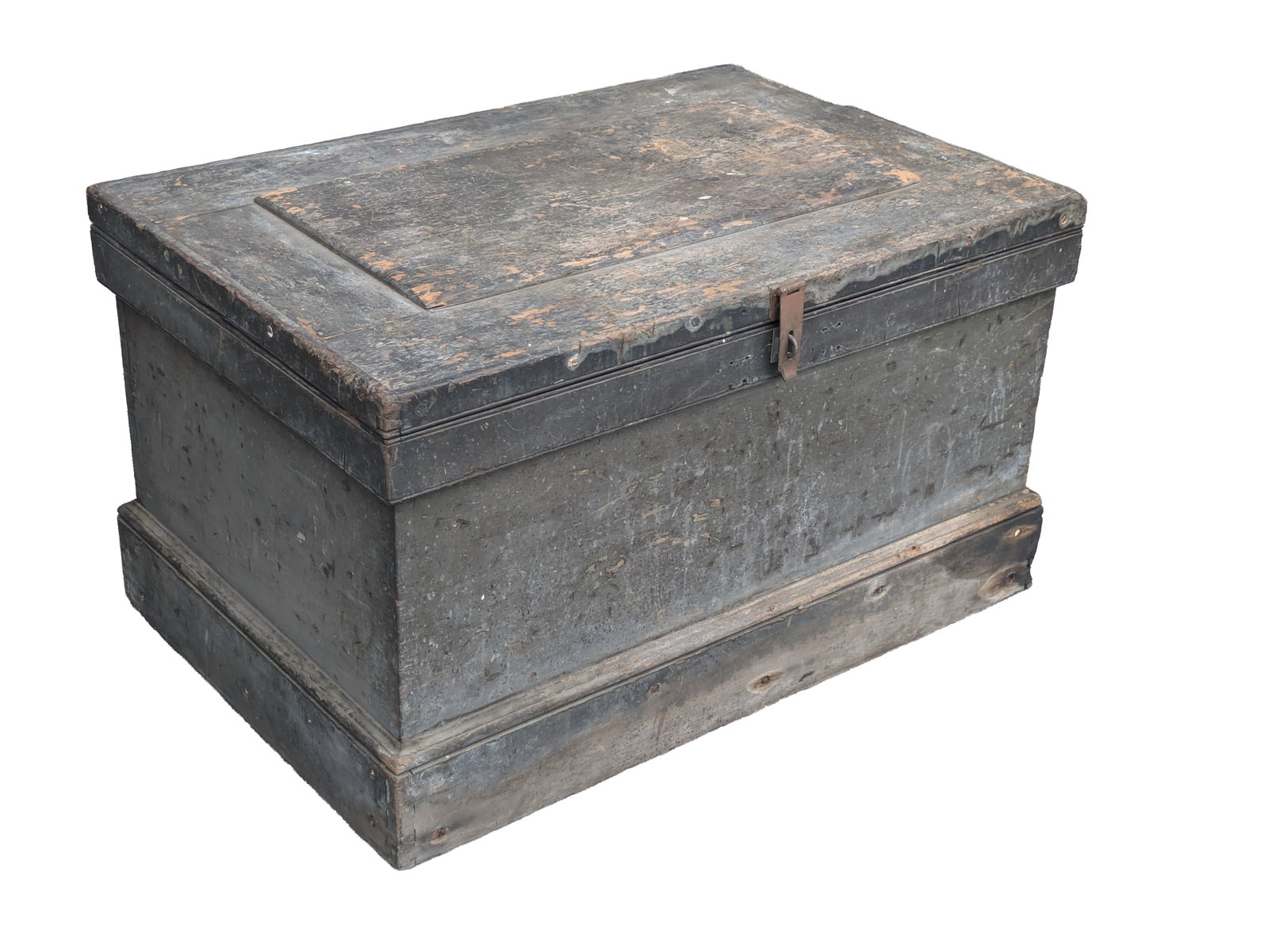19thC Tool Chest: Having five removable trays with dovetail construction, chamfered bottomed, various other interior compartments. Height 21 inches, width 37 inches, depth 24 1/2 inches.