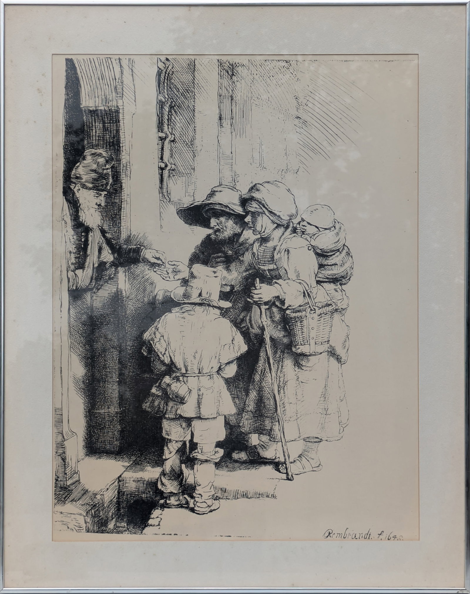 Print of Rembrandt's 1648 Etching of 'Beggars Receiving Alms at the Door of a House' (1 of 1)