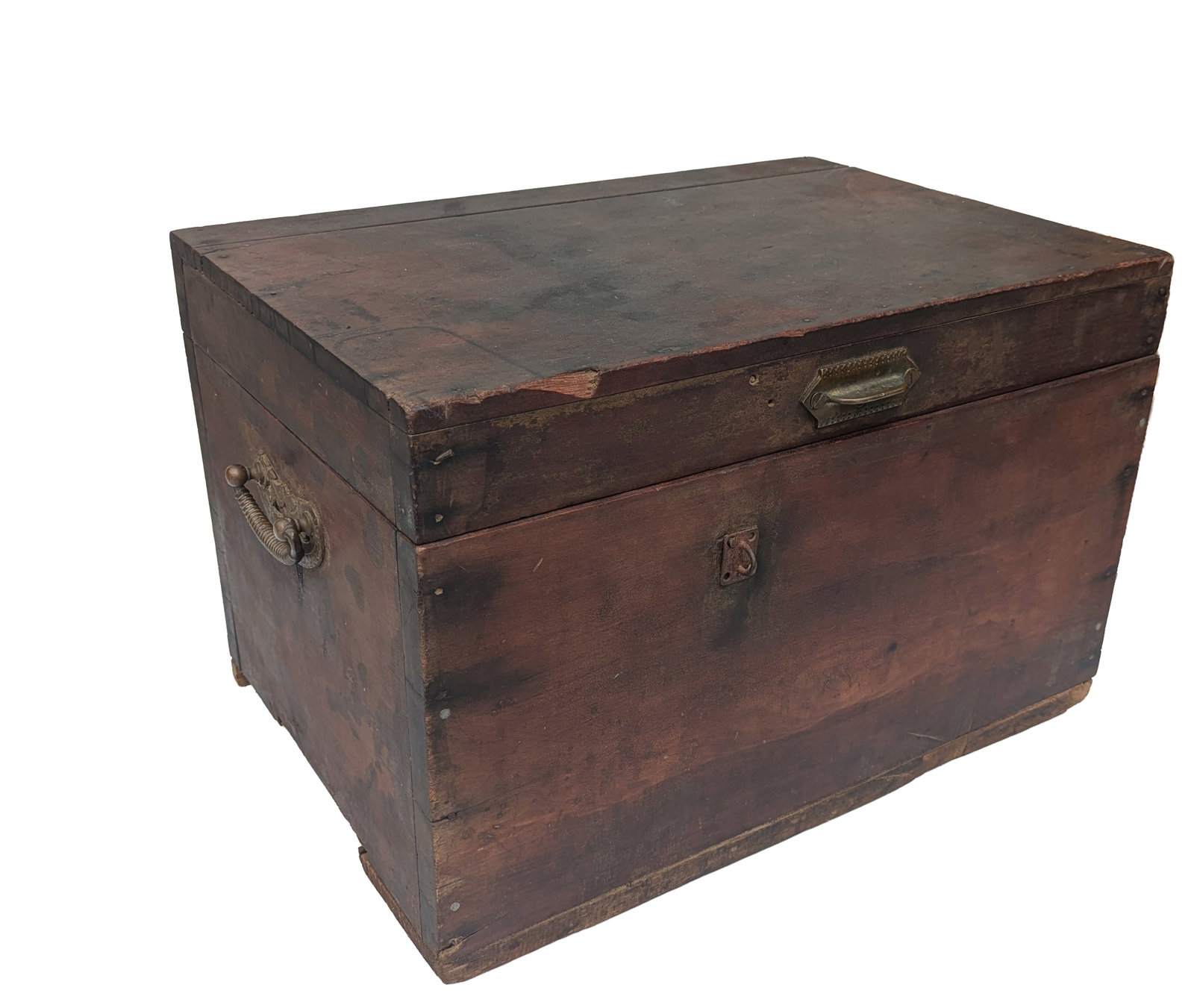 19th C Storage Box: Retaining Original Brasses. Height 13 inches, width 20 inches, depth 14 inches.