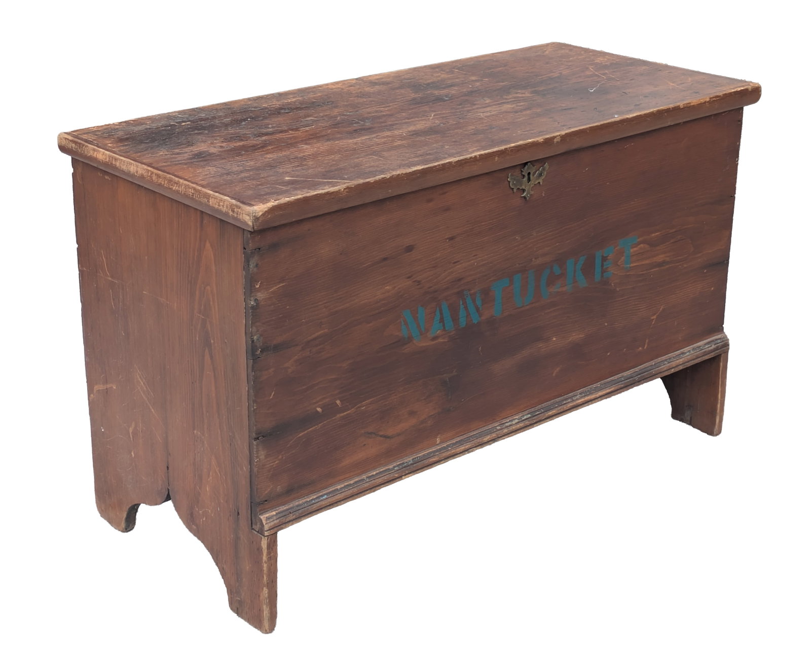 Early 19th C Pine Nantucket Blanket Chest.: Height 23 1/2 inches, width 38 inches, depth 17 1/2 inches.
