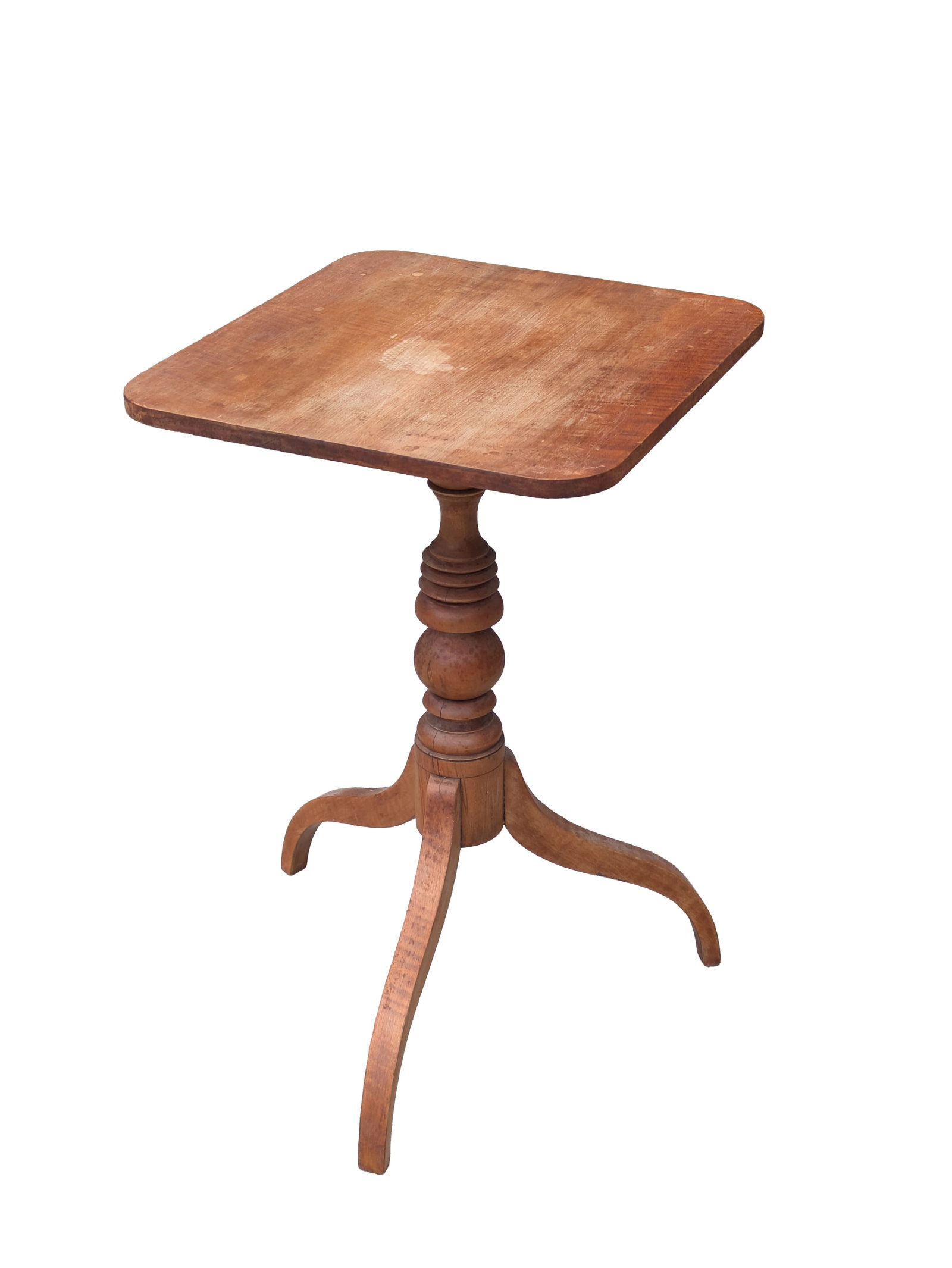Early 19th C Tiger Maple Candle Stand.: Height 28 1/4 inches, width 19 inches, depth 17 1/4 inches.