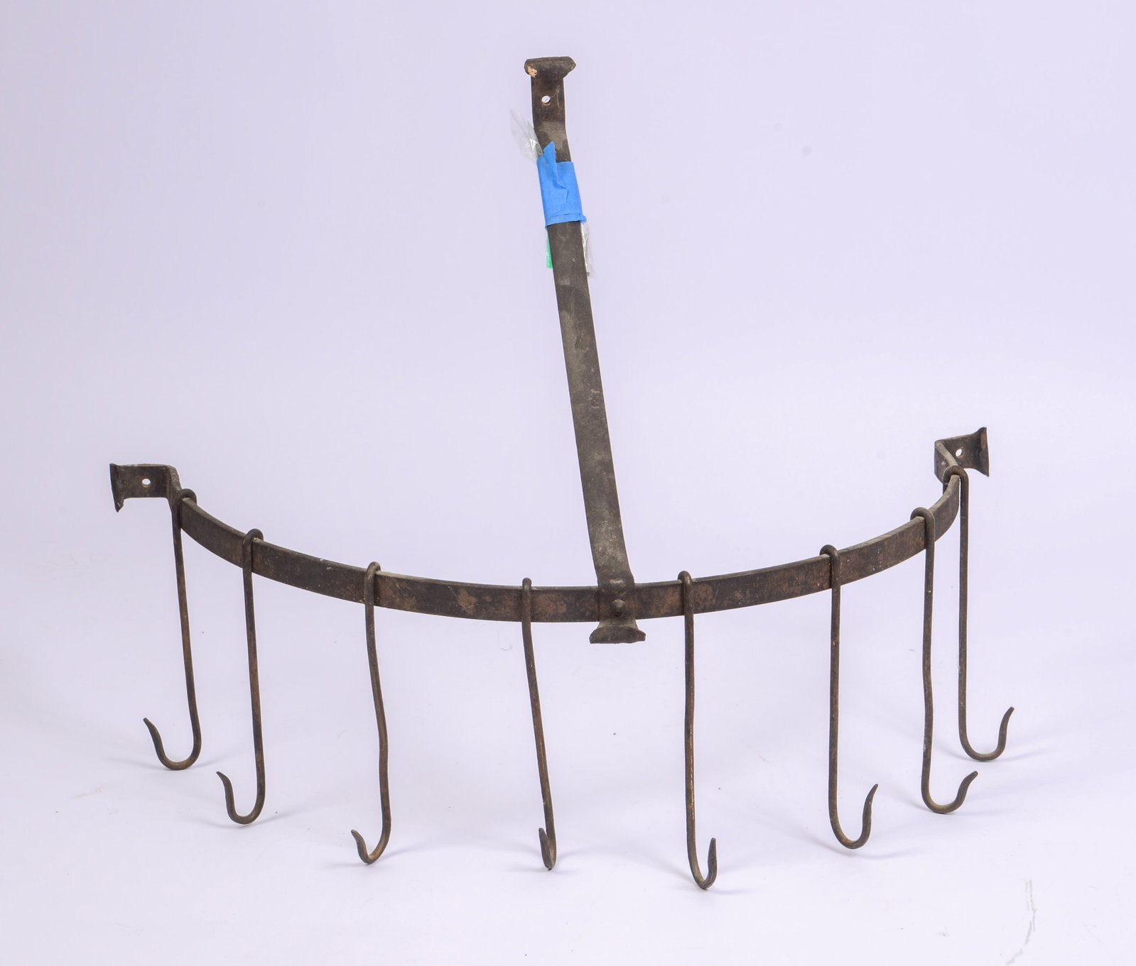 Wrought Iron Pot Rack.: Height 21 inches, width 27 inches, depth 14 inches.