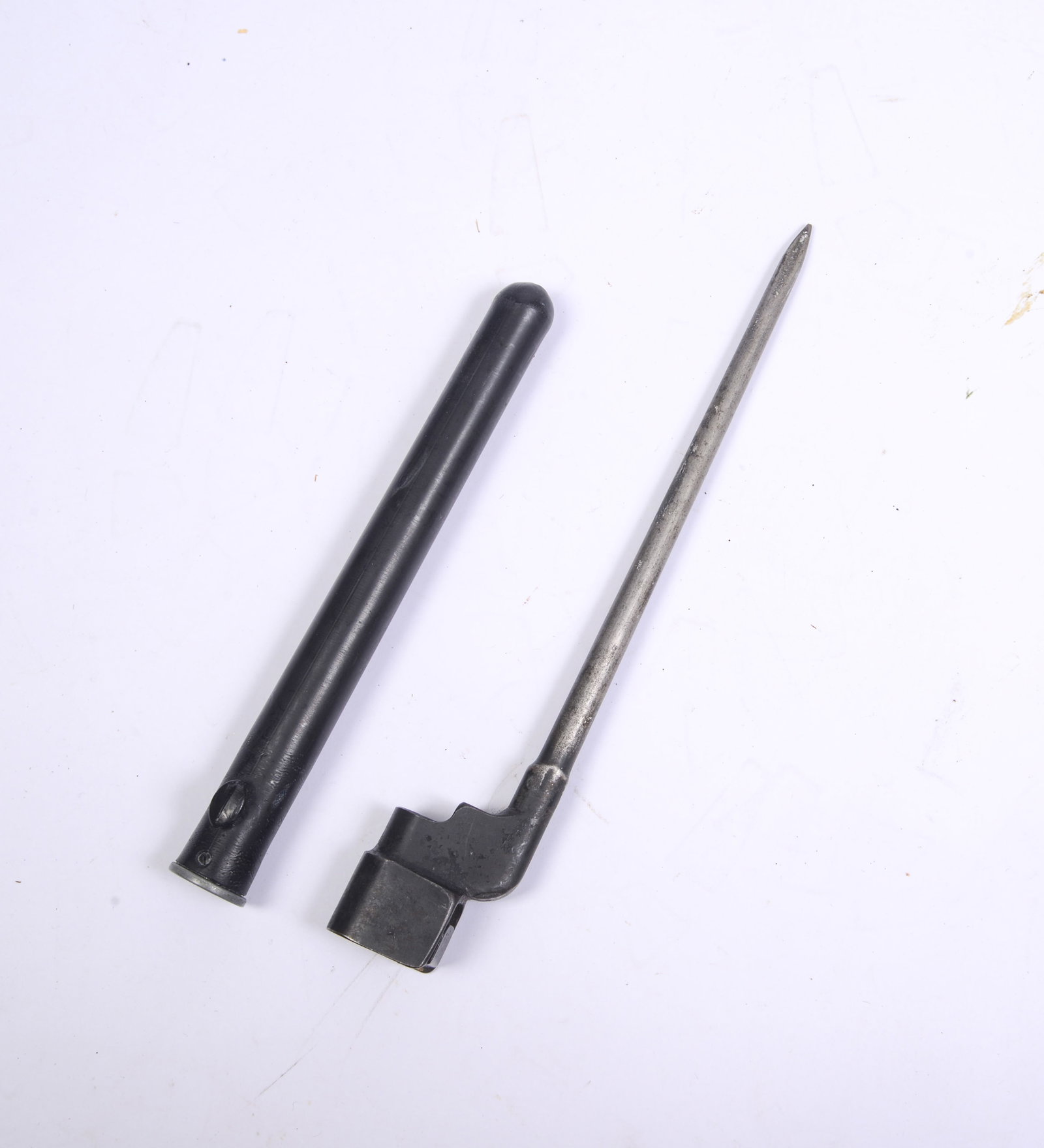 Enfield No. 4 MKII Spike Bayonet, WWII.: Length 10 inches, width scabbard.