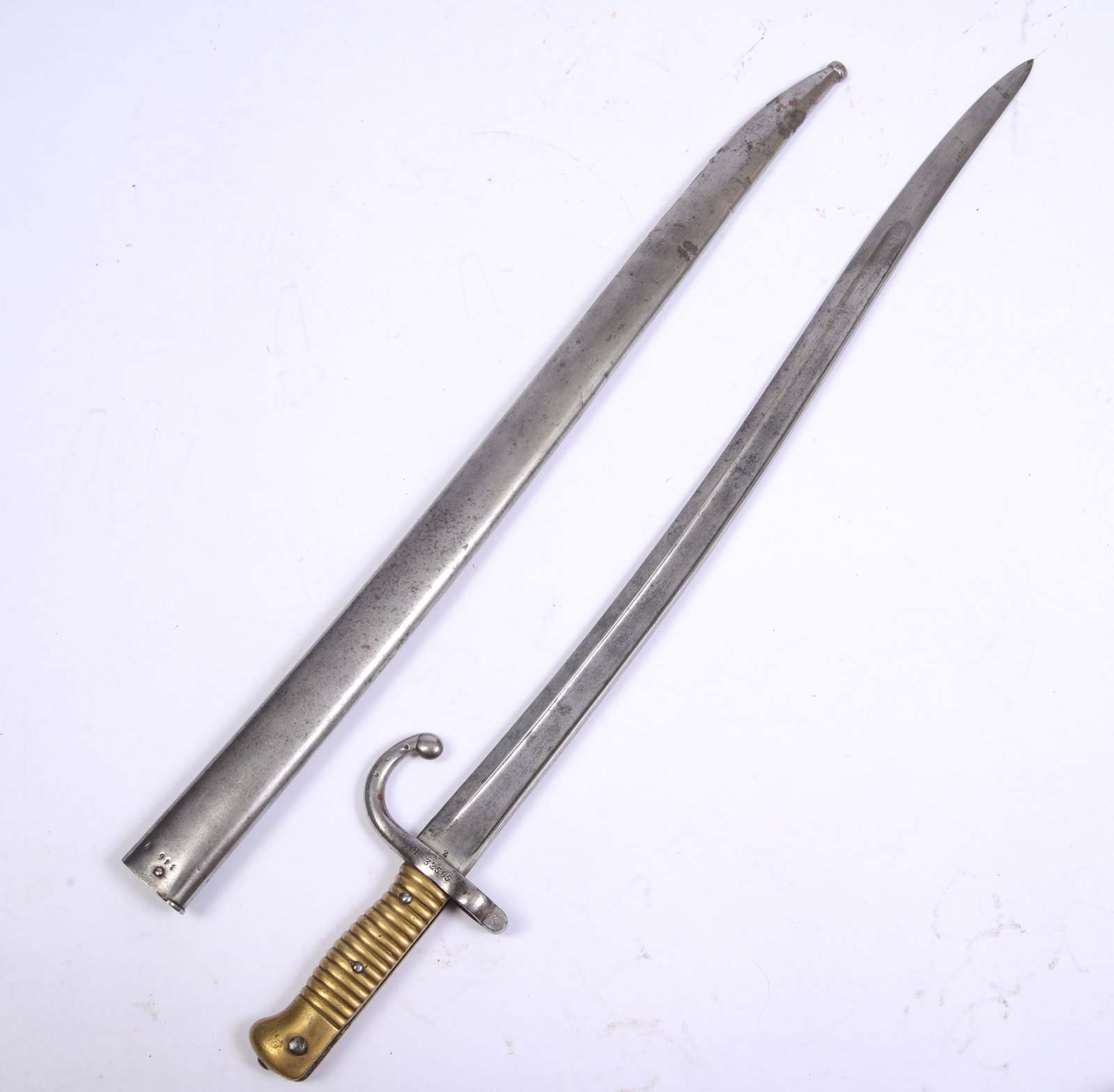 French Model 1866 Chassepot Sword Bayonet: Length 27 inches. With scabbard.