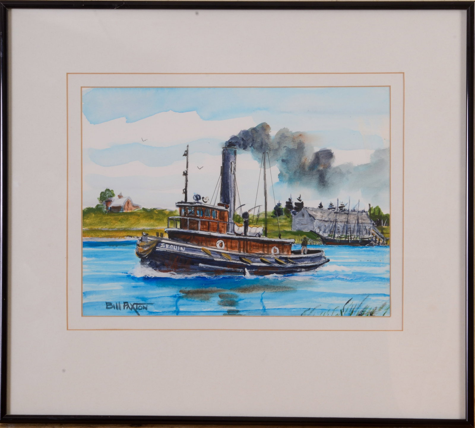 Bill Paxton. Tugboat Seguin.: Watercolor on paper, framed, 15.5 x 17.5 inches.