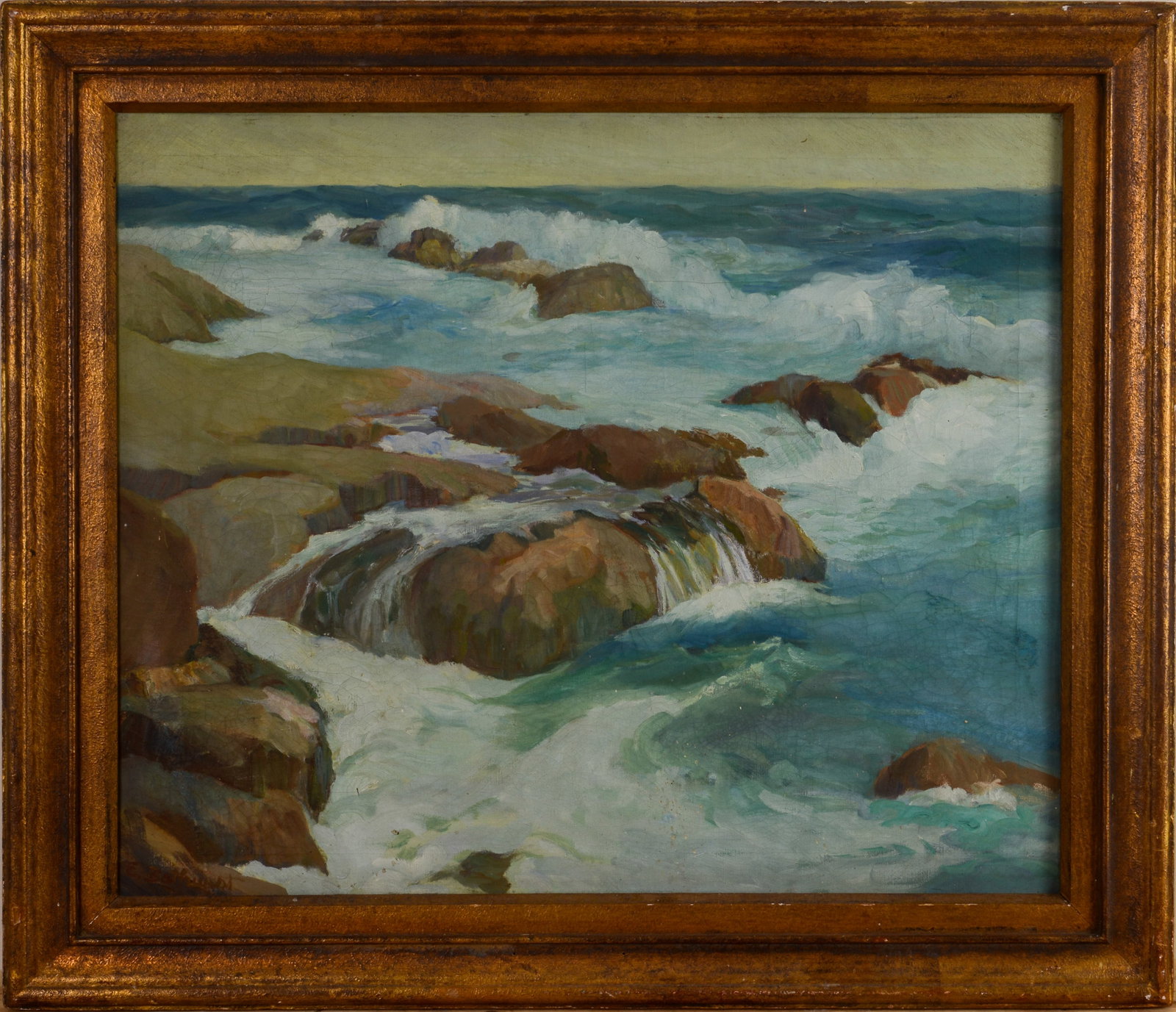 Ethel Bathurst. Pigeon Cove, Rockport.: Oil on canvas, 24 x 30 inches, signed lower left. Framed, 31 x 36 inches.