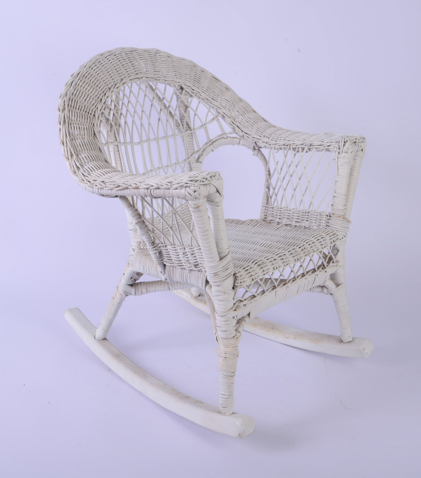 Child's Wicker Rocking Chair.: Height 26 inches, width 20 inches, depth 17 inches.
