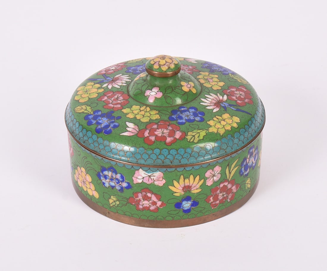 Chinese Cloissonne Box.: Diameter 5.5 inches.