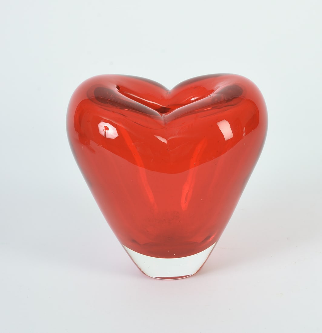 Murano Glass Red Heart Form Vase.: Height 7 inches.