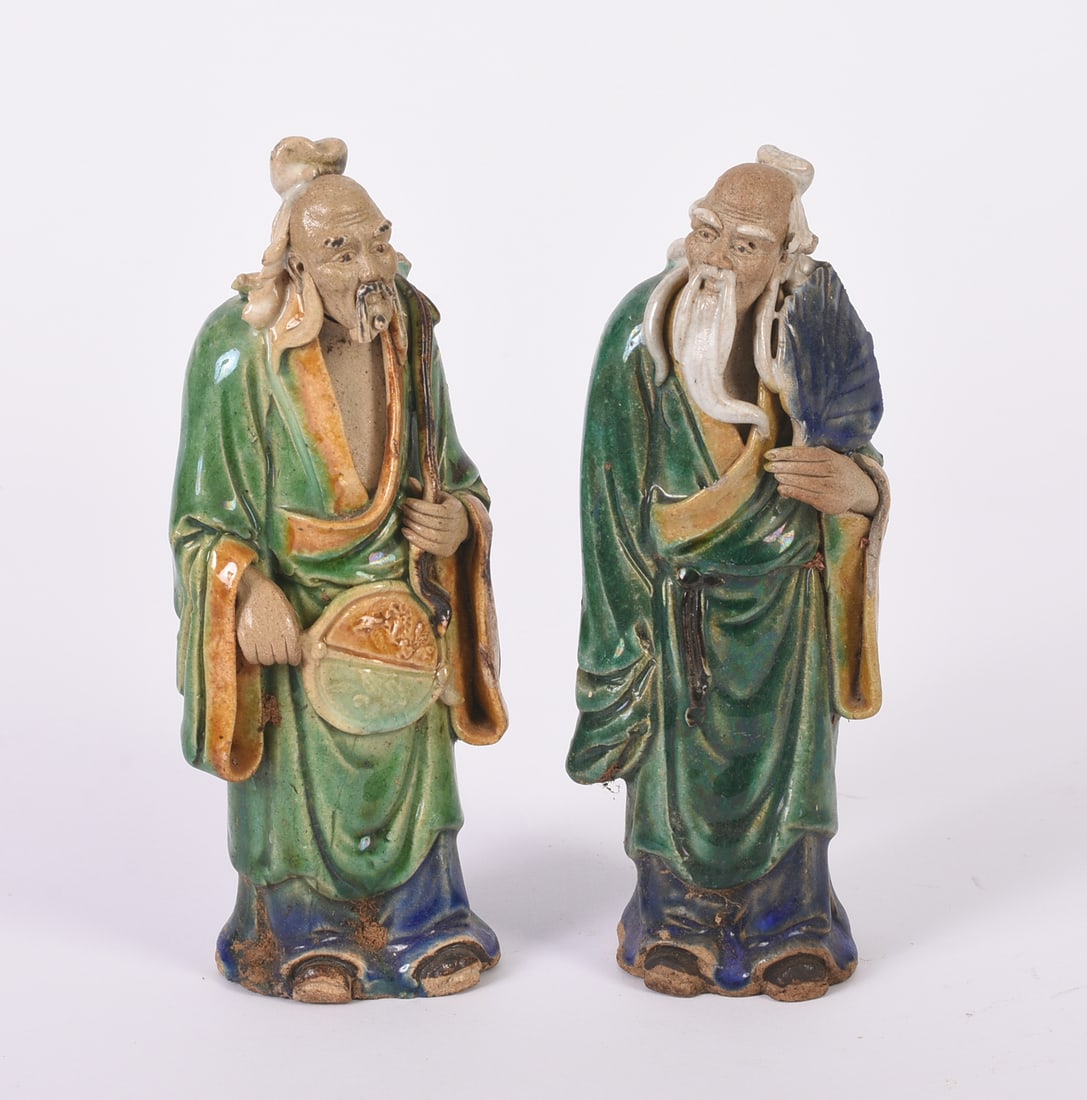 Pair of Chinese Mud Figures.: Height 7.5 inches. Some losses.