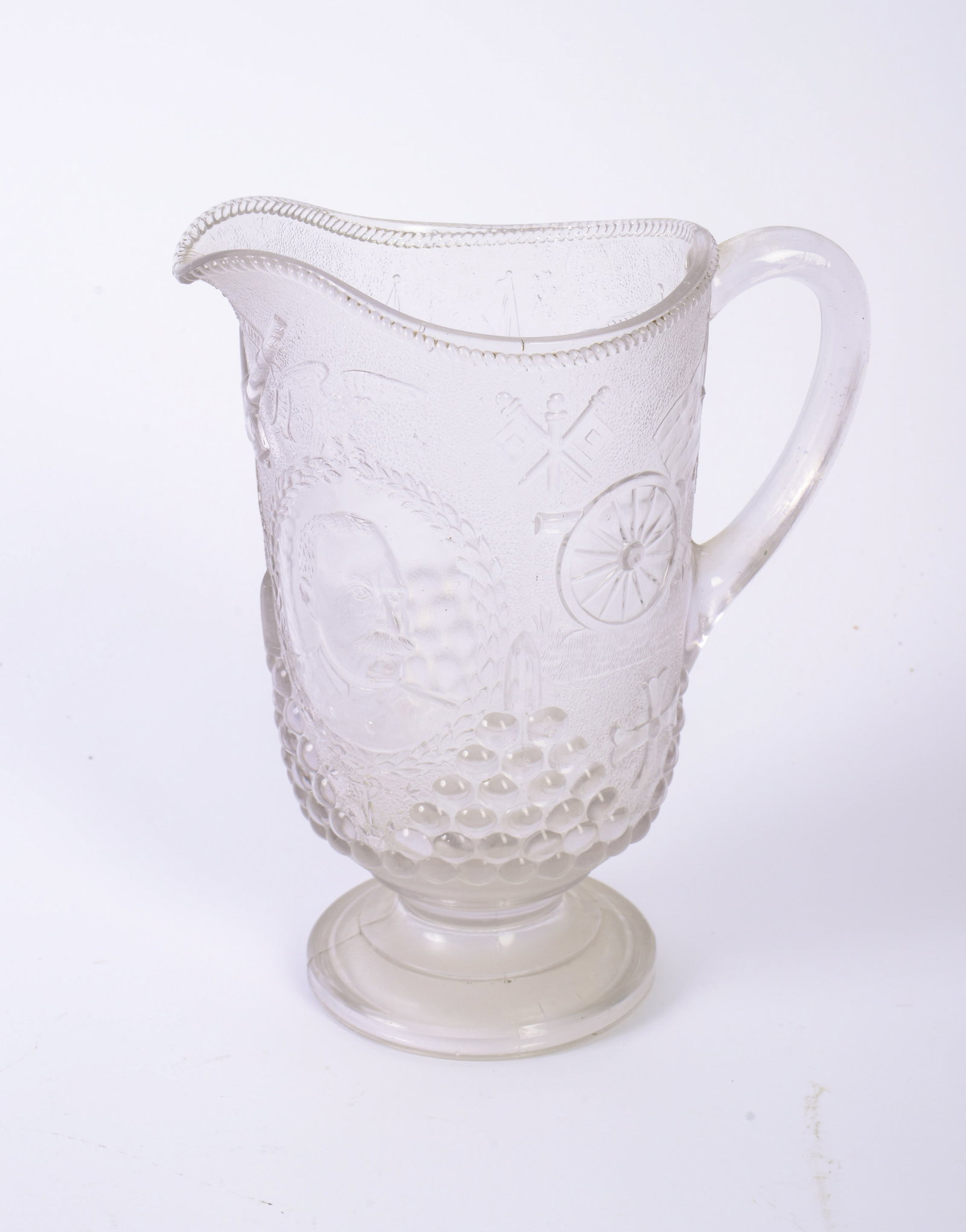American Pressed Glass Admiral Dewey Pitcher.: Height 9.25 inches.