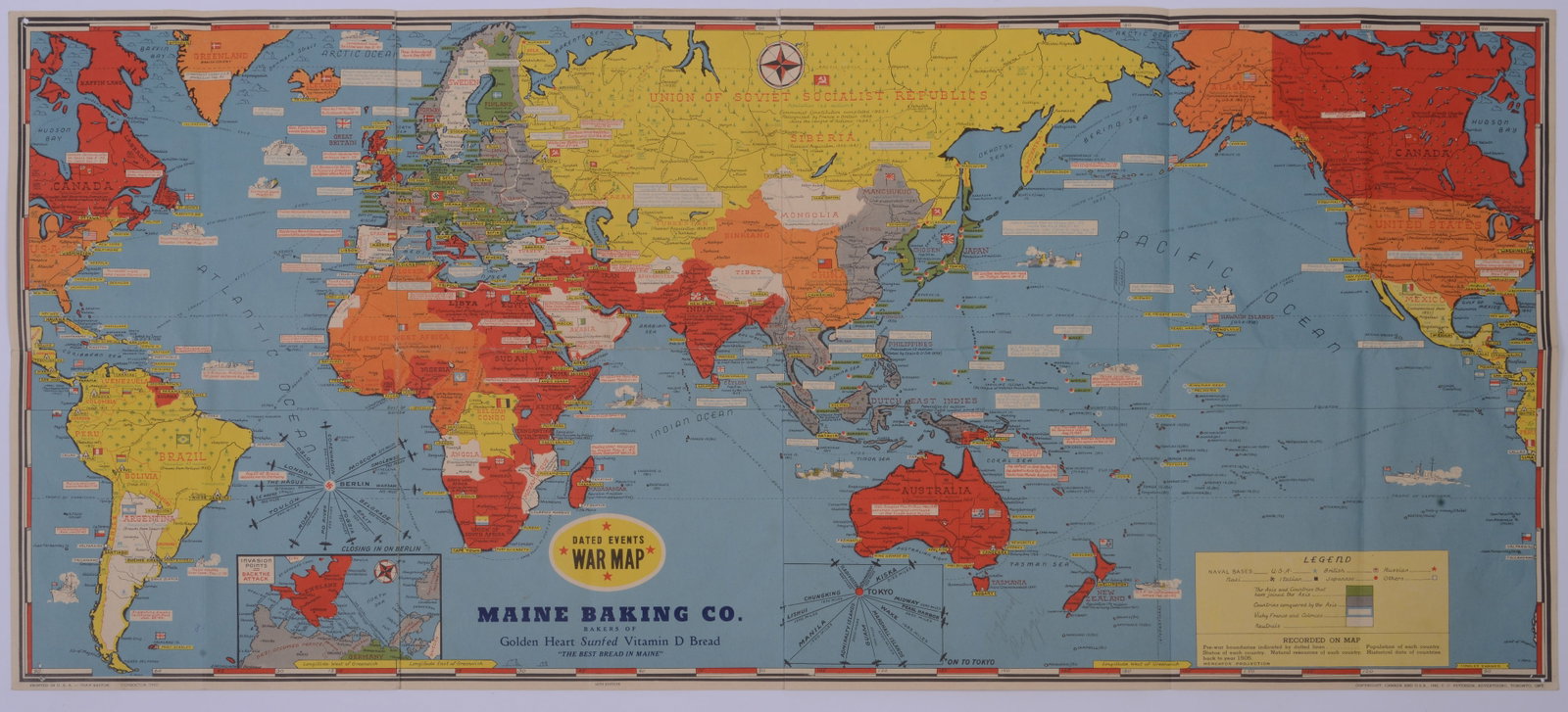 Maine Baking Co War Map.: 17.25 x 39 inches.