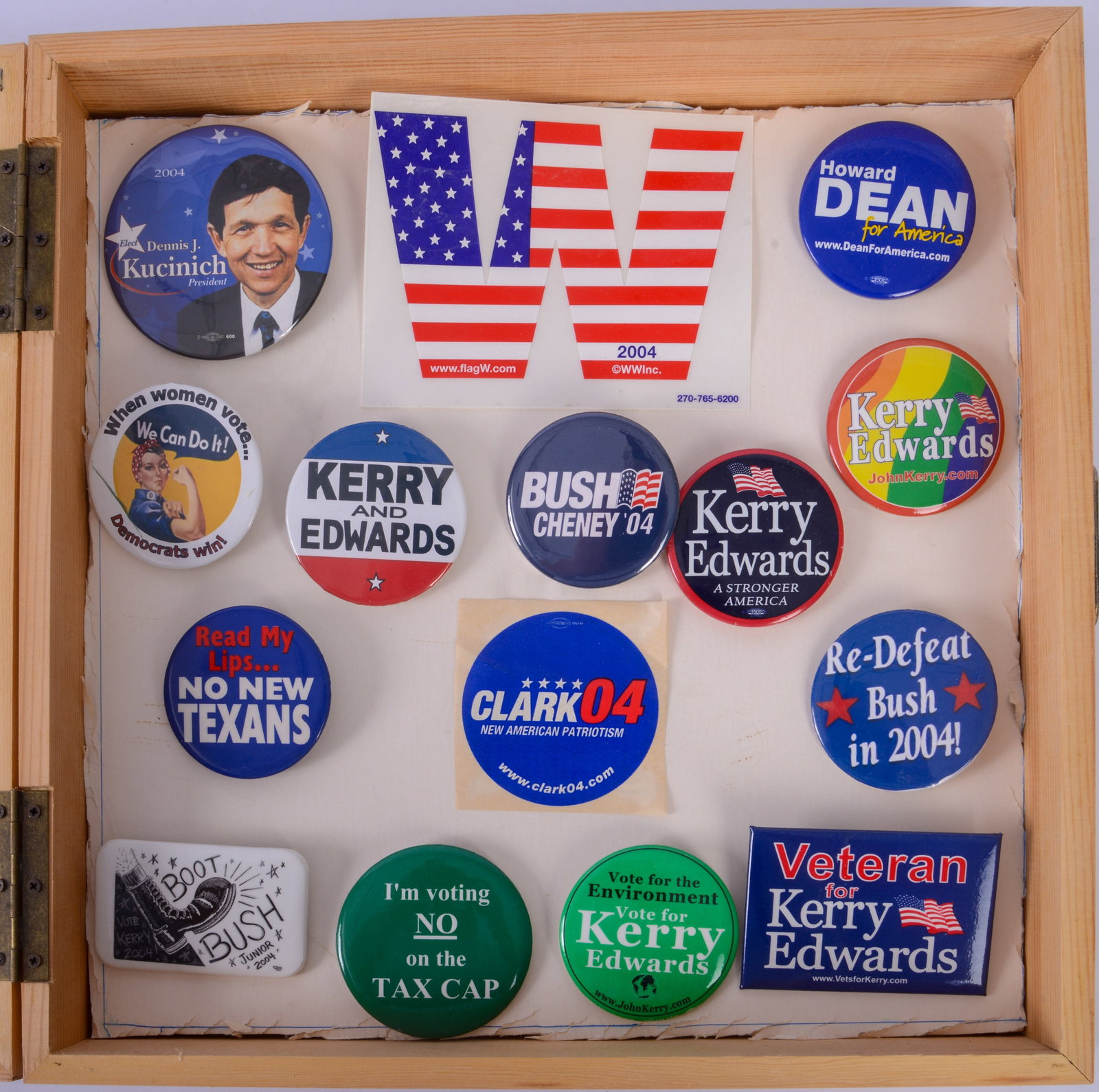 Shadowbox of Political Pins. (1 of 1)