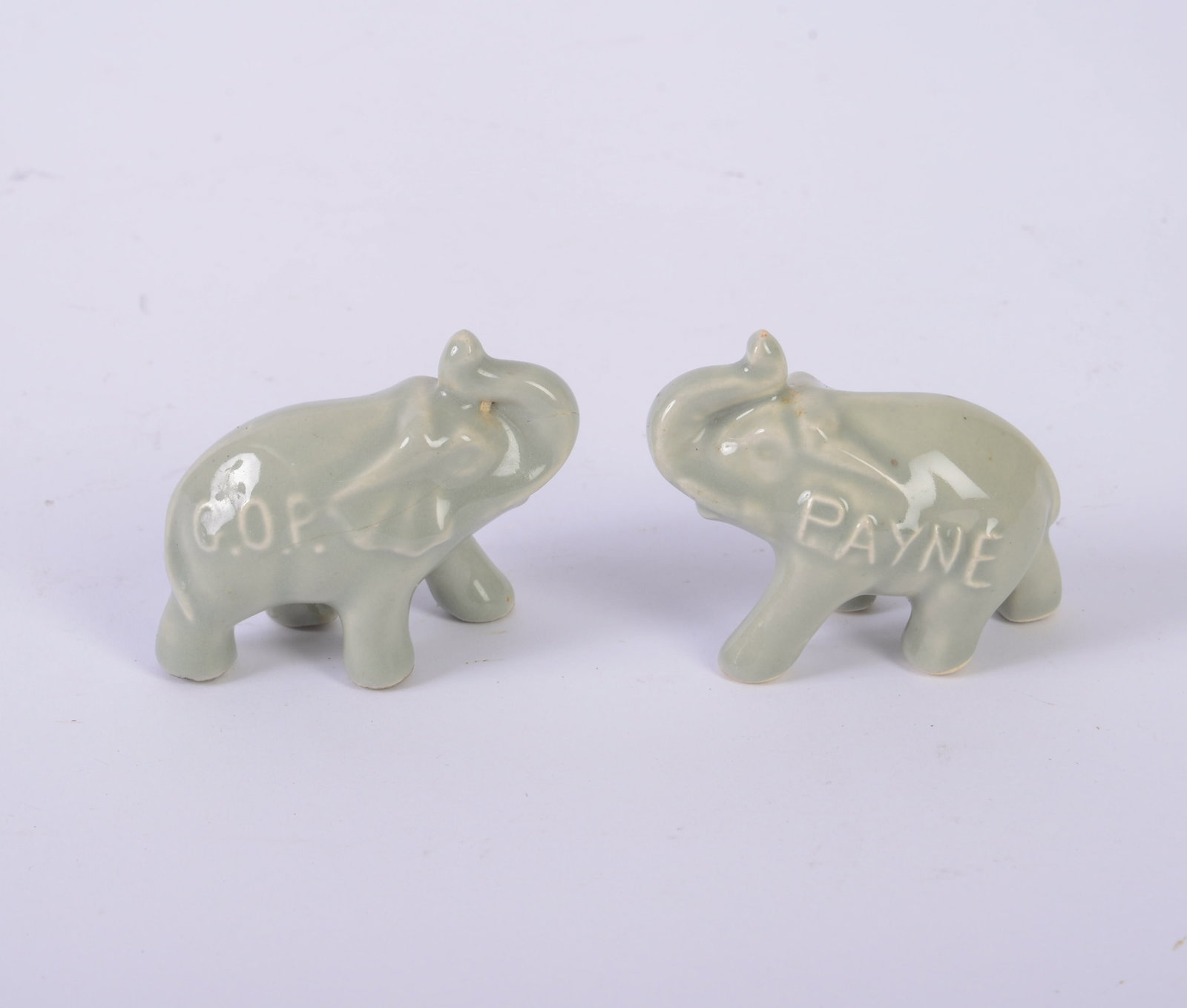 Two Porcelain GOP Elephants.: Length 2.5 inches.