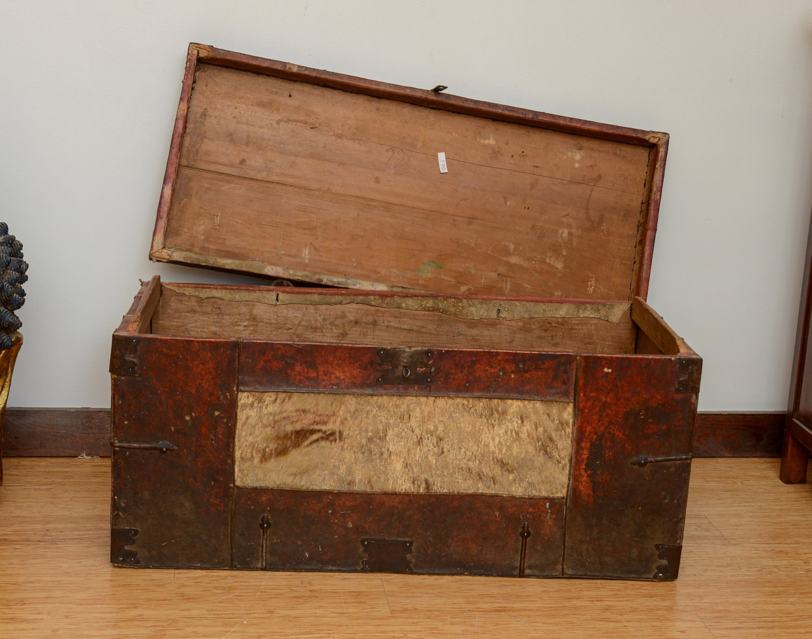Asian Leather Bound Trunk. - 2