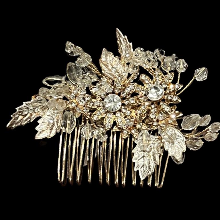 Antique Gold Wire Wrapped Art Deco Sapphire Comb (1 of 4)