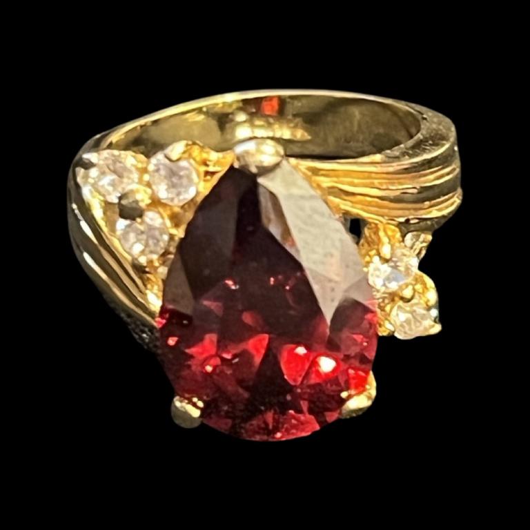 3.22ctw Faceted Pear Cut Ruby & Diamond 14K Gold Ring (1 of 3)