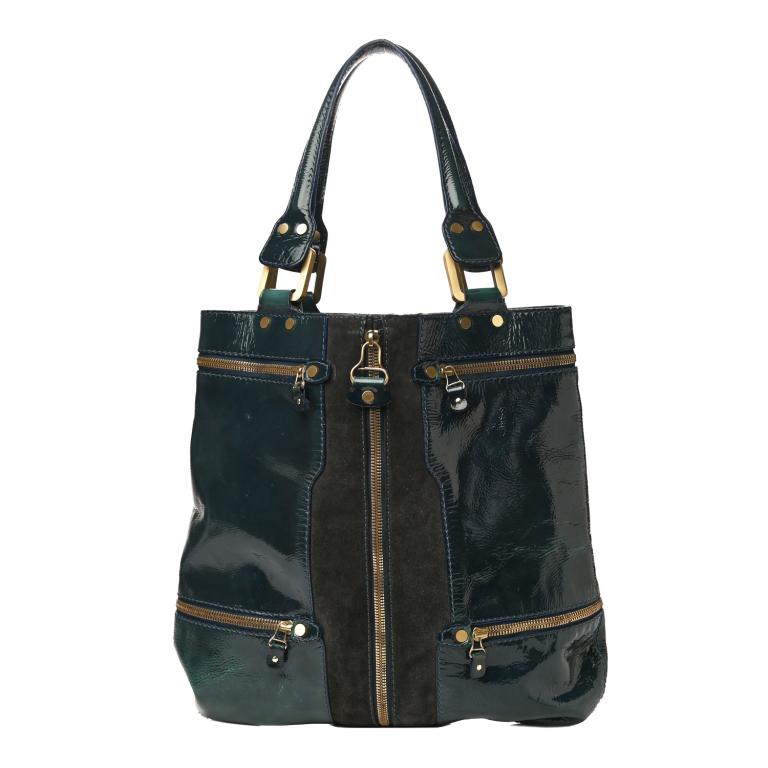 Jimmy Choo Patent Green Leather Suede Mona Tote (1 of 7)