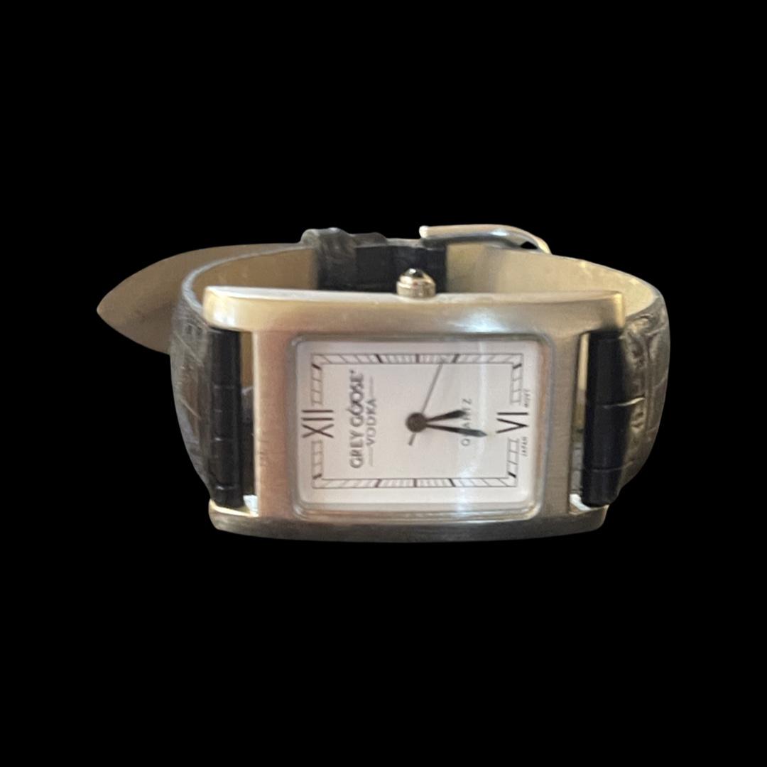 Vintage Silver Grey Goose Black Leather Band Watch (1 of 3)