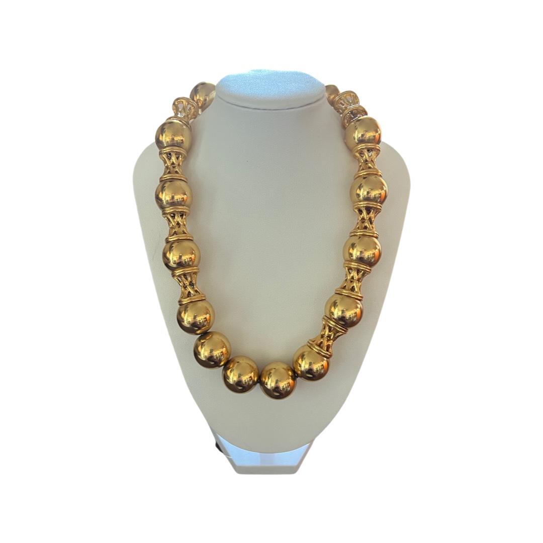 Vintage 14K Solid Gold Hourglass Ball Beaded Retro Necklace (1 of 4)