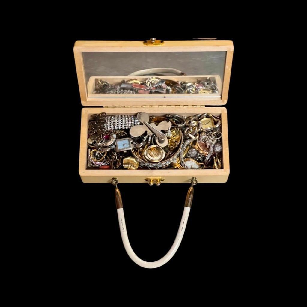 Designer Enid Collins Mirrored Mille Fleur Wooden Purse Jewelry Box