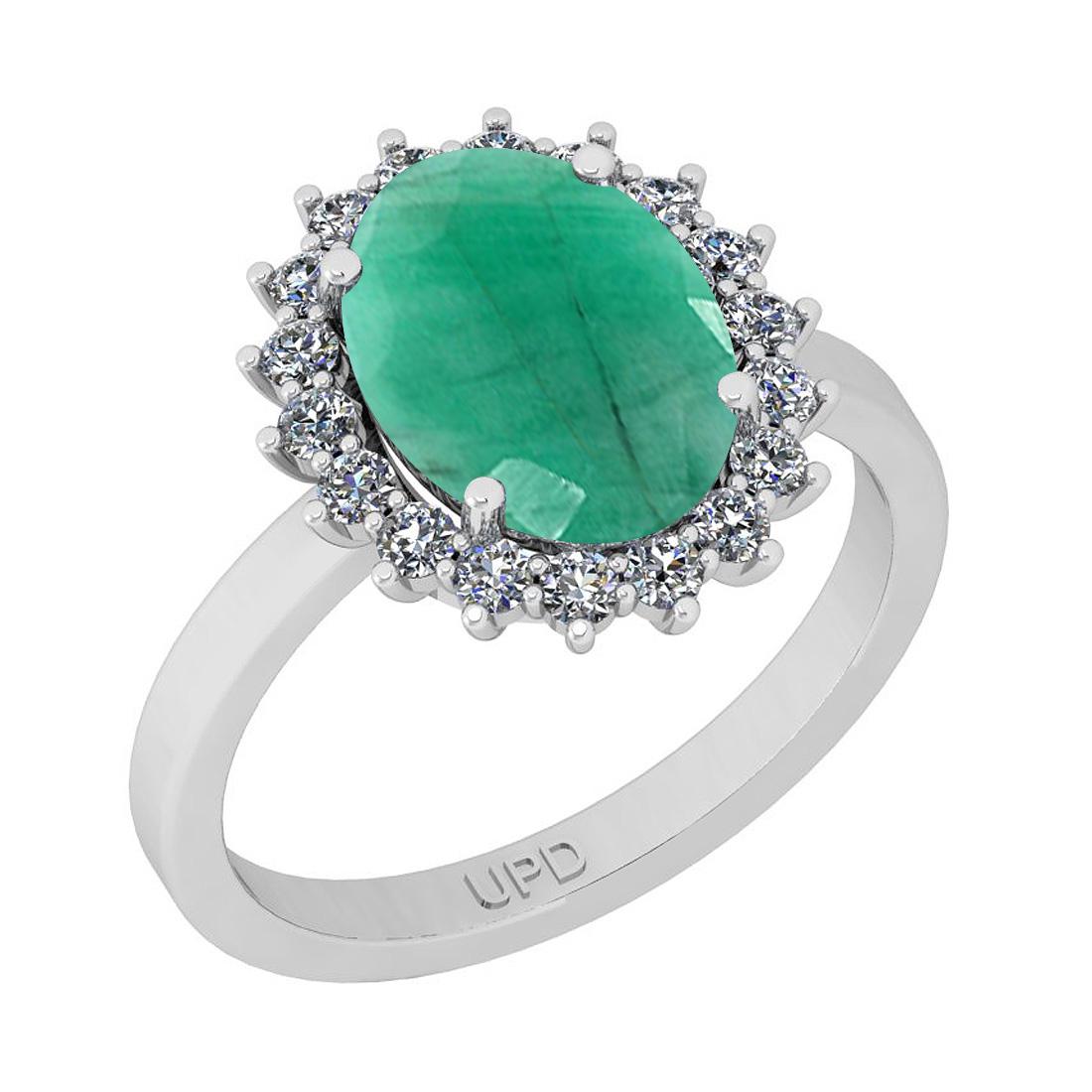 2.95 Ctw SI2/I1 Emerald And Diamond 14K White Gold Ring (1 of 1)